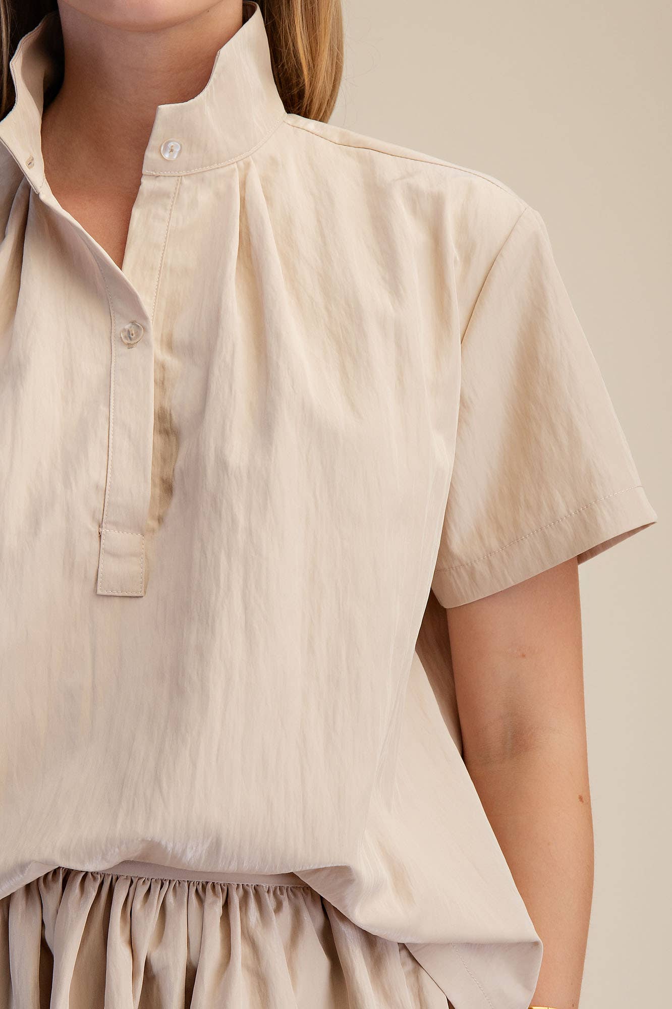 Stand Collar Short Sleeves Shirt