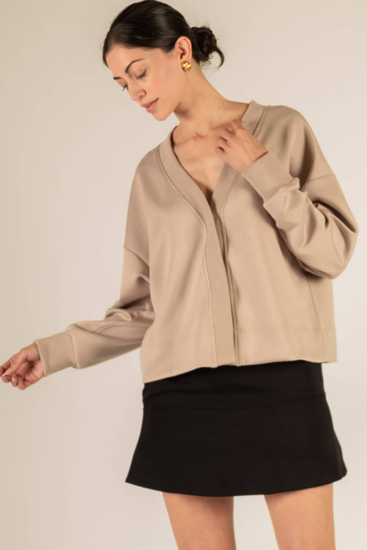 P. CILL Butter Modal Rib Contrast Oversized Cropped Cardigan