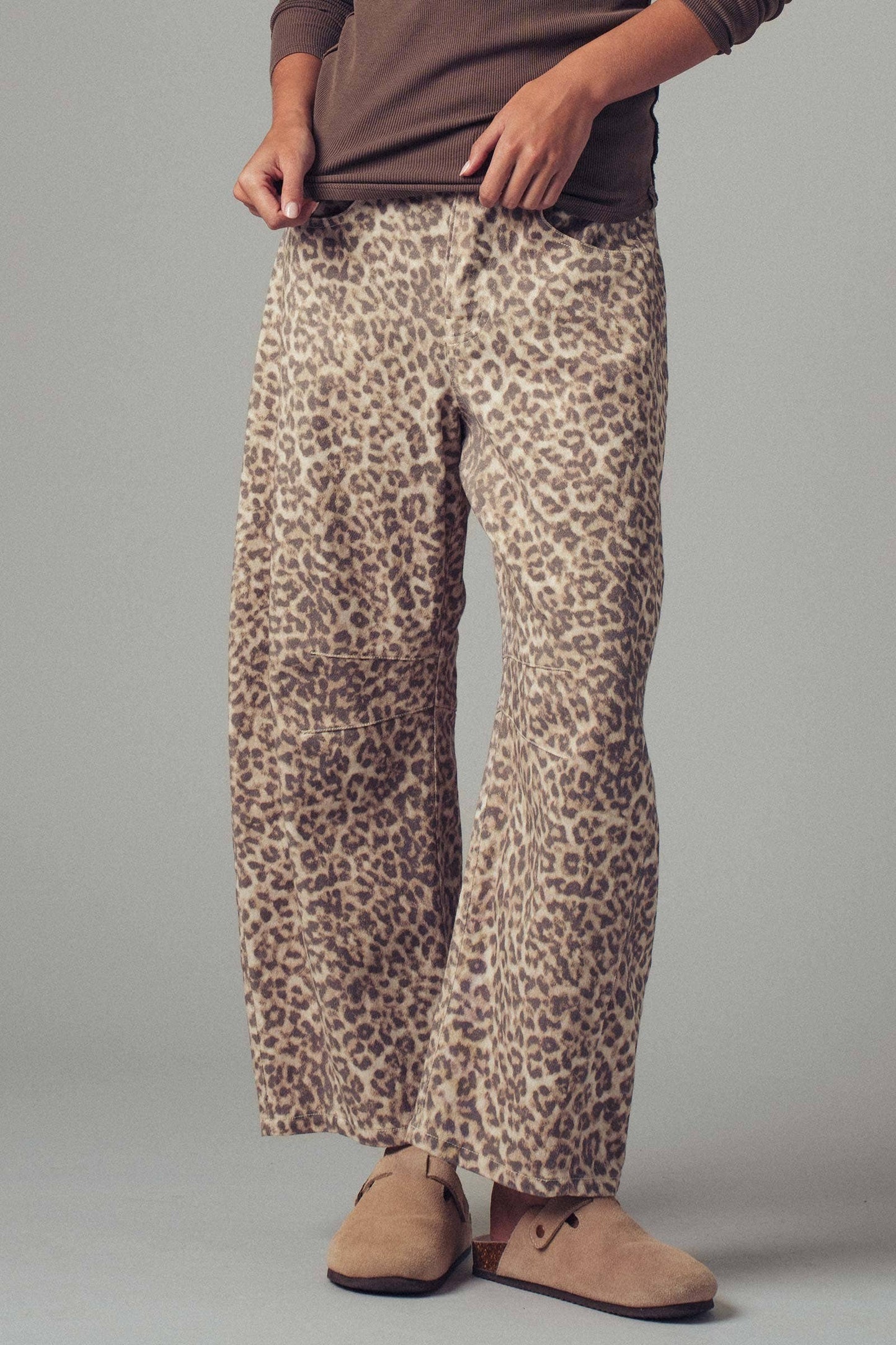 0705-4554 | Leopard Print Wide Leg Camo Pants