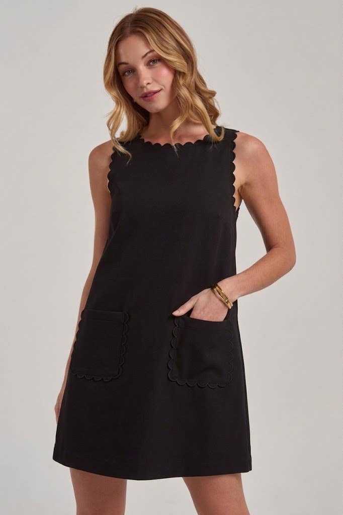 GAME DAY COLOR DENIM MINI DRESS WITH SCALLOPED EMBROIDERY