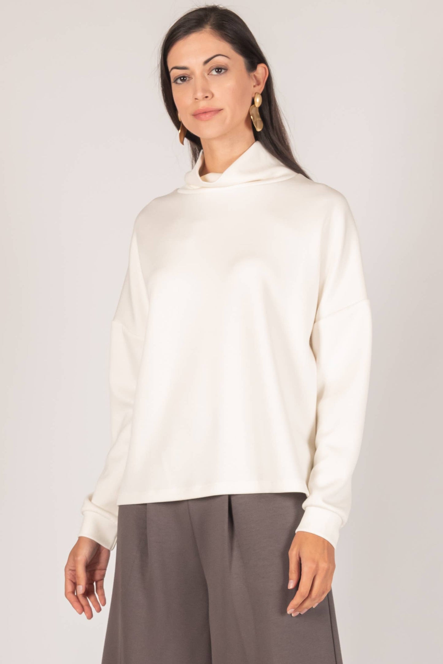 P. CILL Butter Modal Cowl Neck Long Sleeve Top