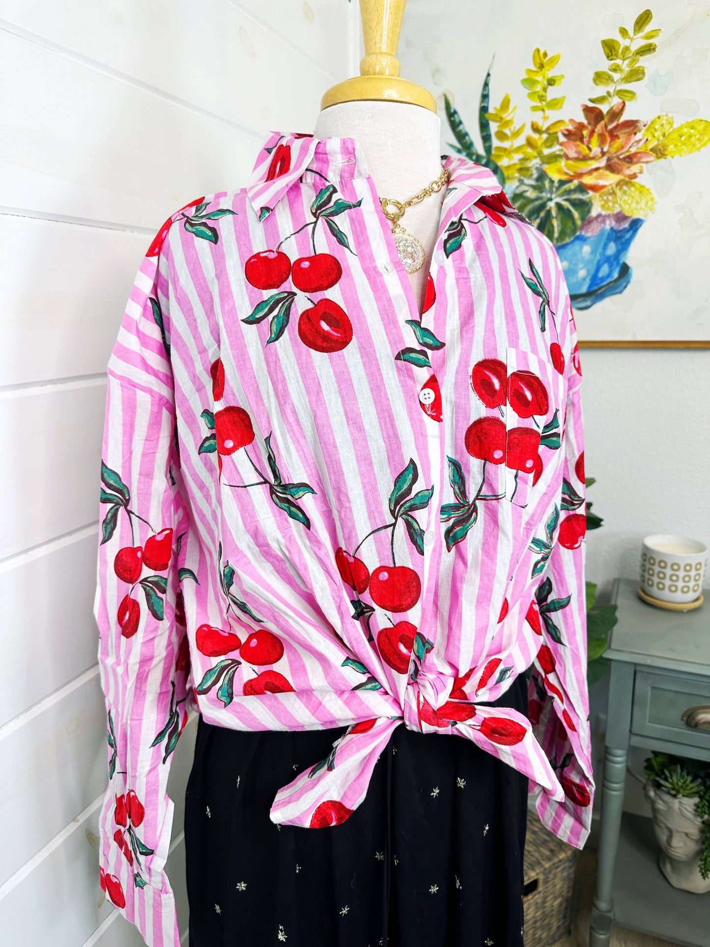 Boyfriend Button Down | Women’s Oversized Shirt | Cherries