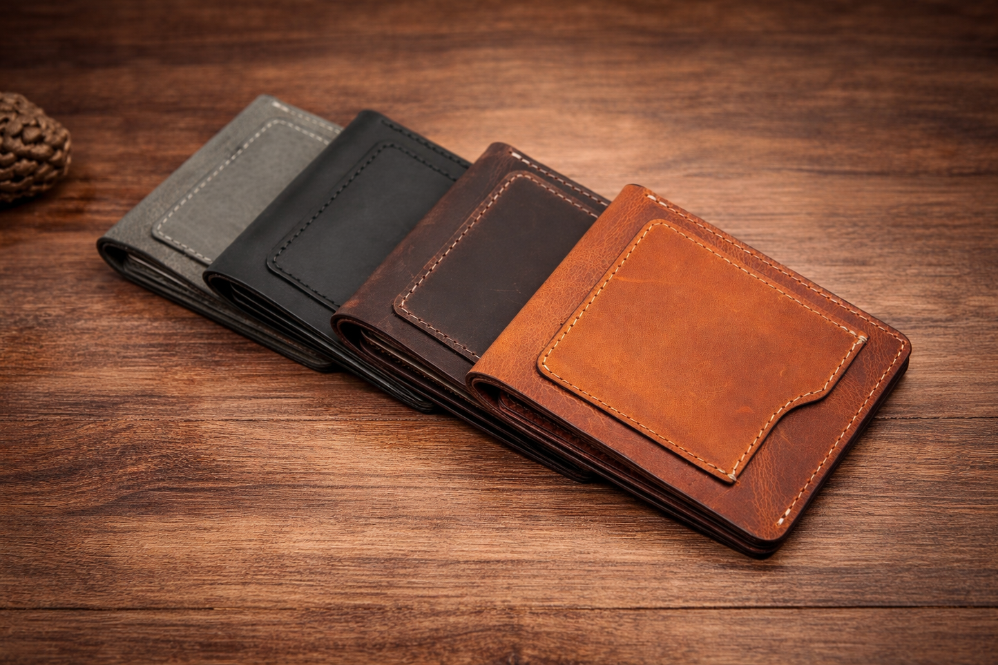 Men’s Full-Grain Crazy Leather Bifold Wallet Premium Leather