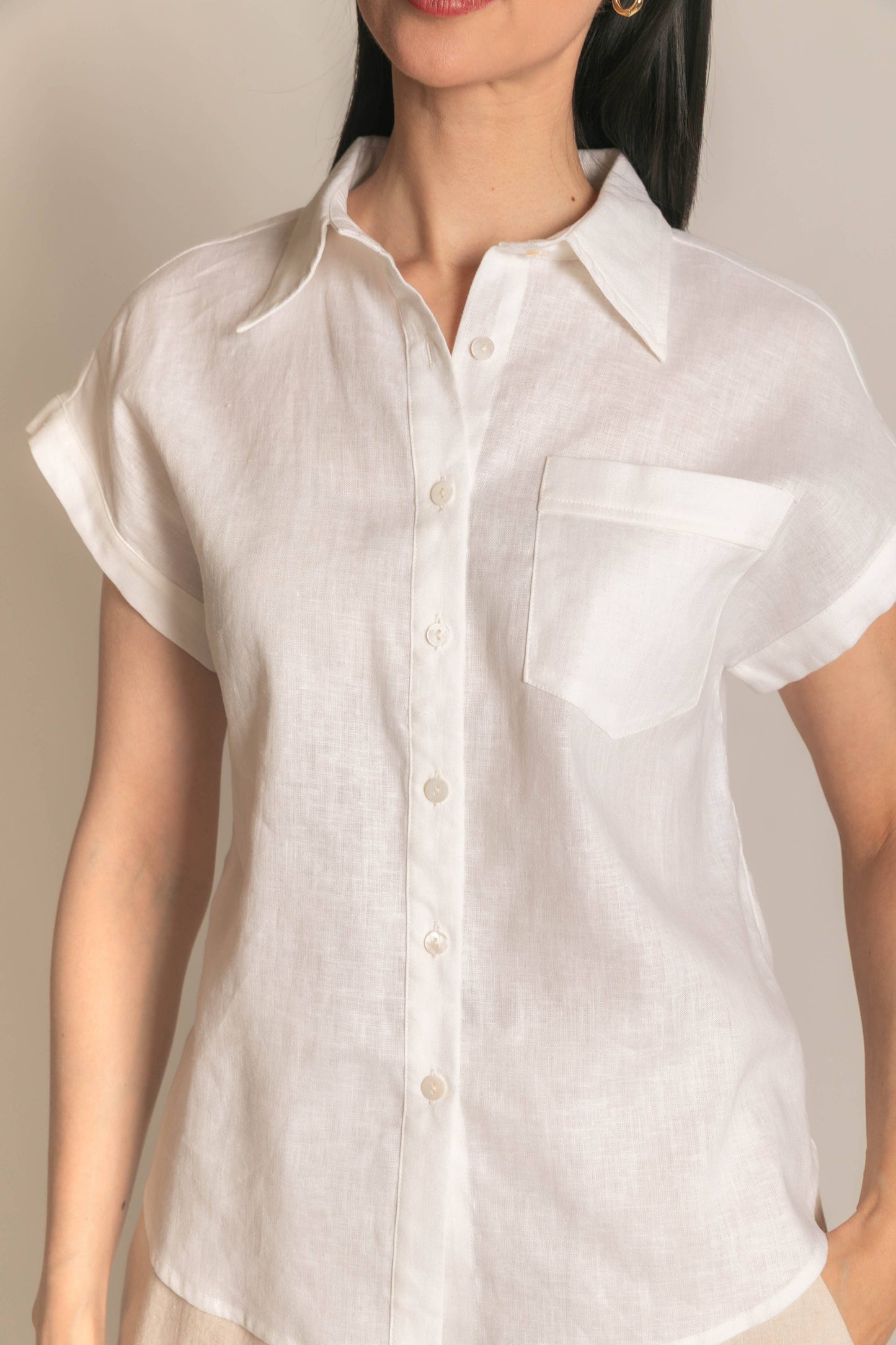 P.CILL Linen Relaxed Short Sleeve Button Up Shirt