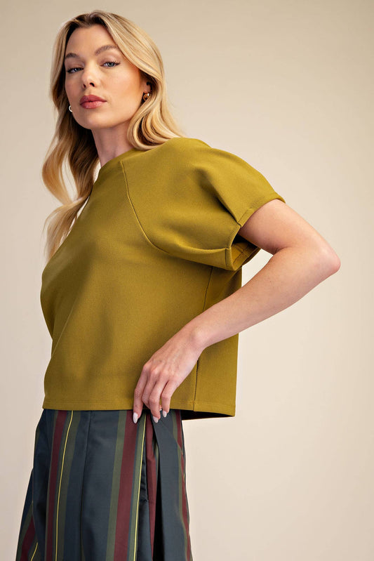 Round Neck Puff Short Sleeve Pullover Top