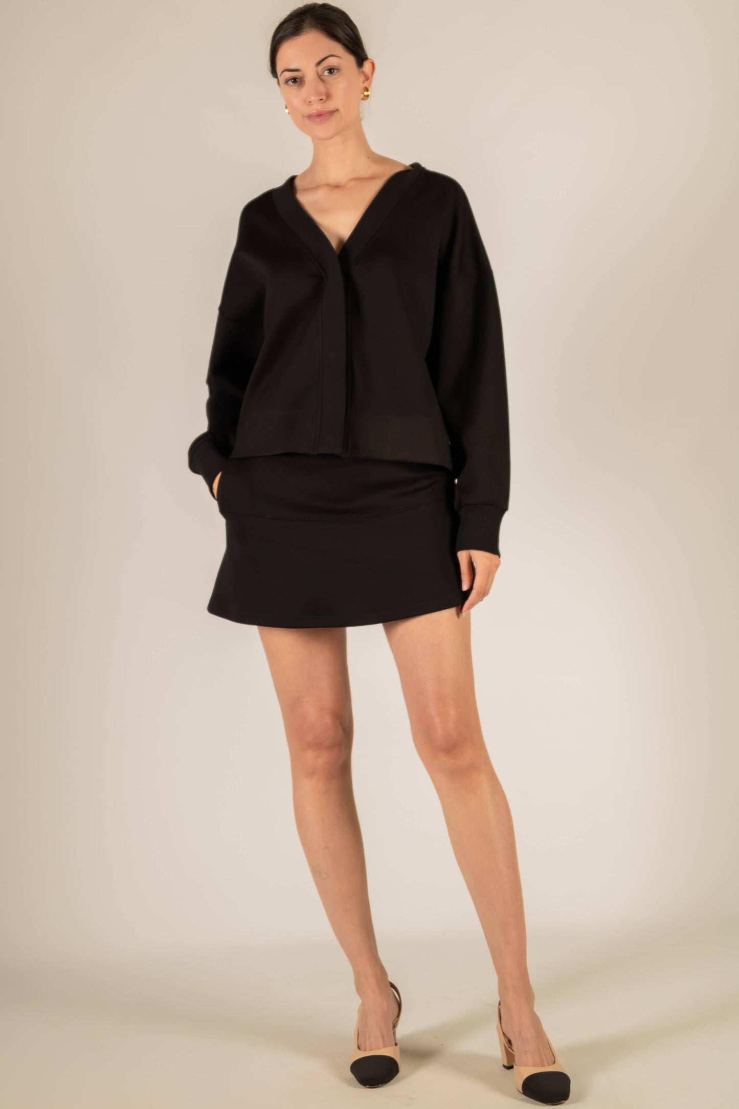 P. CILL Butter Modal Rib Contrast Oversized Cropped Cardigan