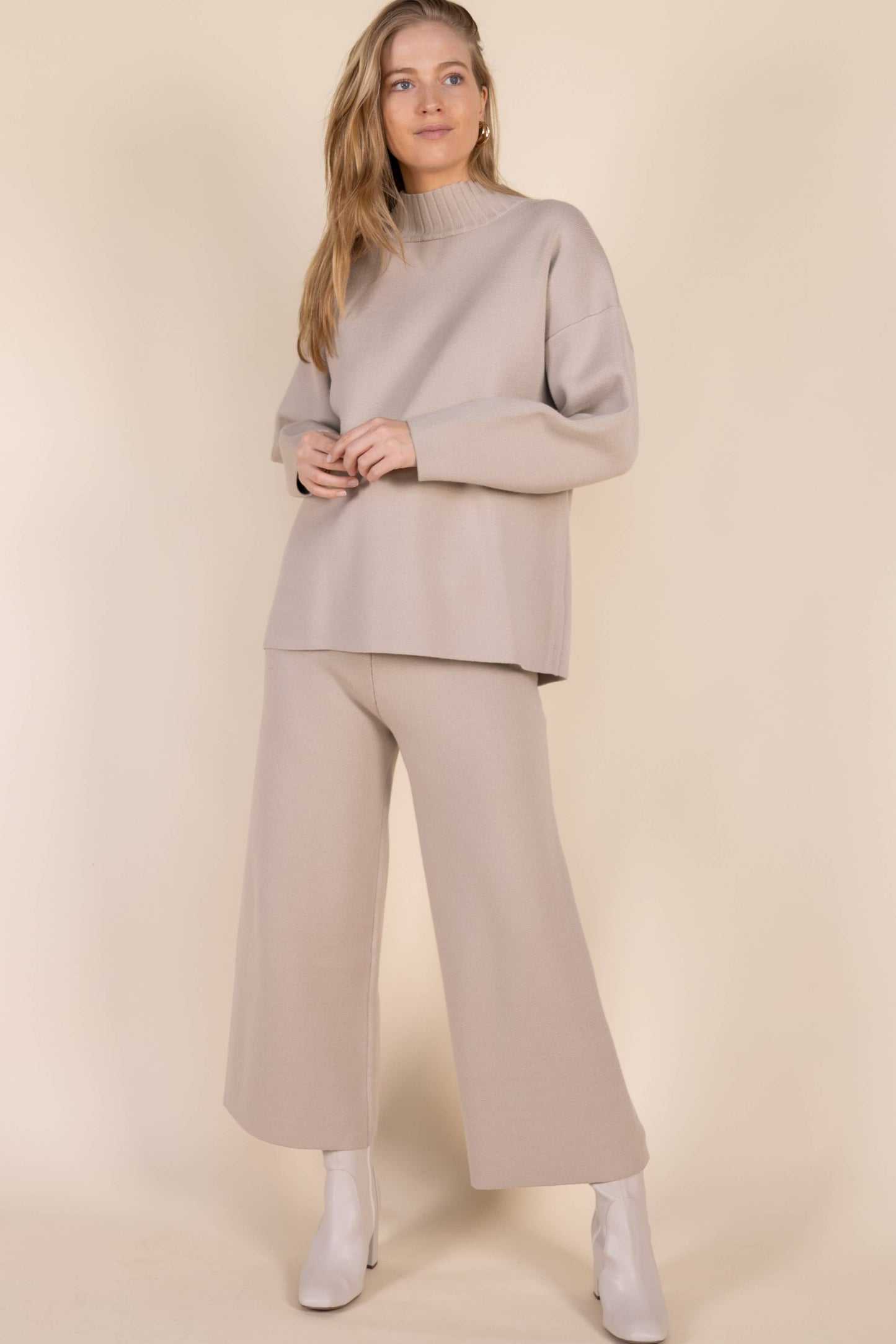 Knit Ankle Length Wide Leg Pants