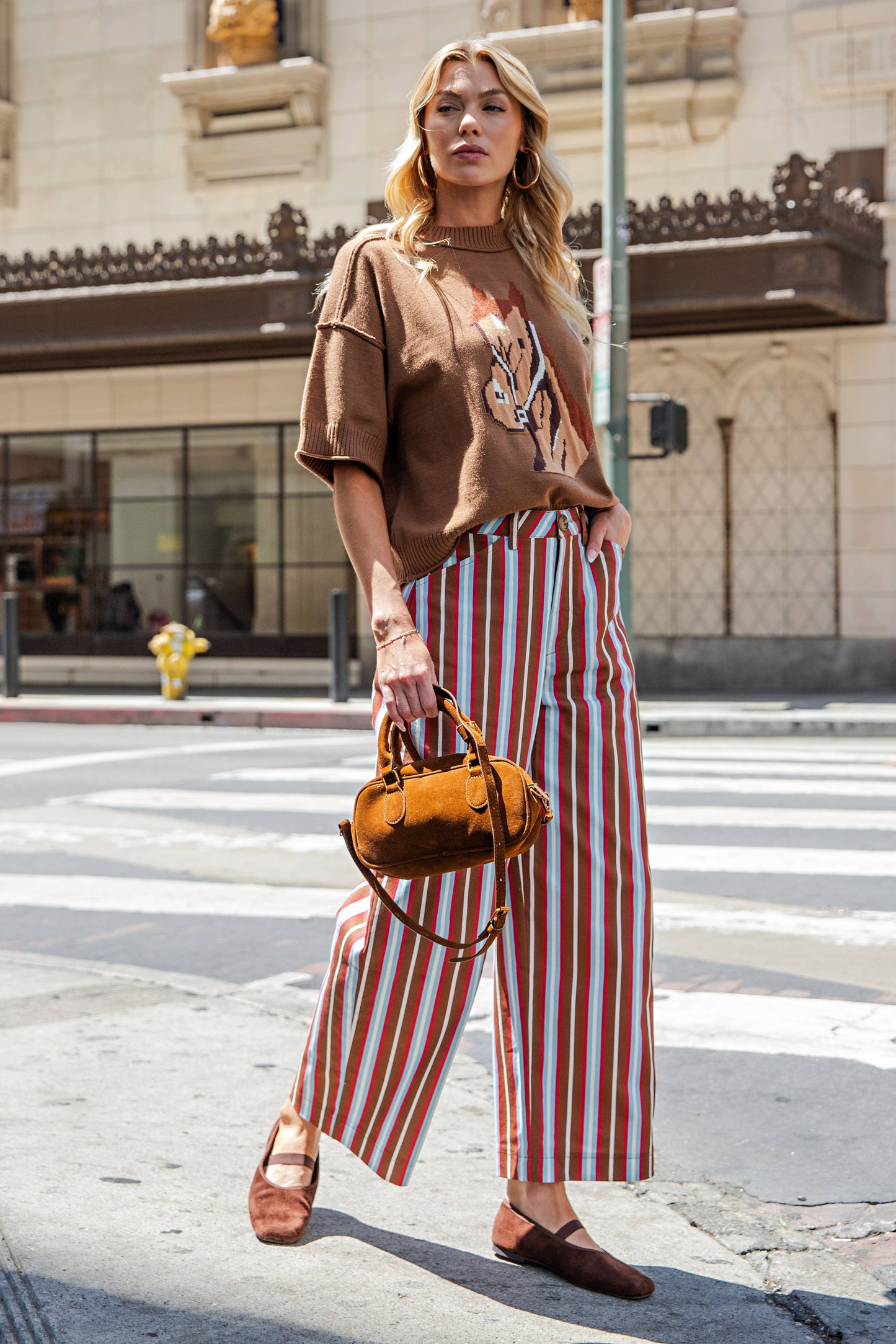 Barrel Leg Stripe Casual High Waist Pants