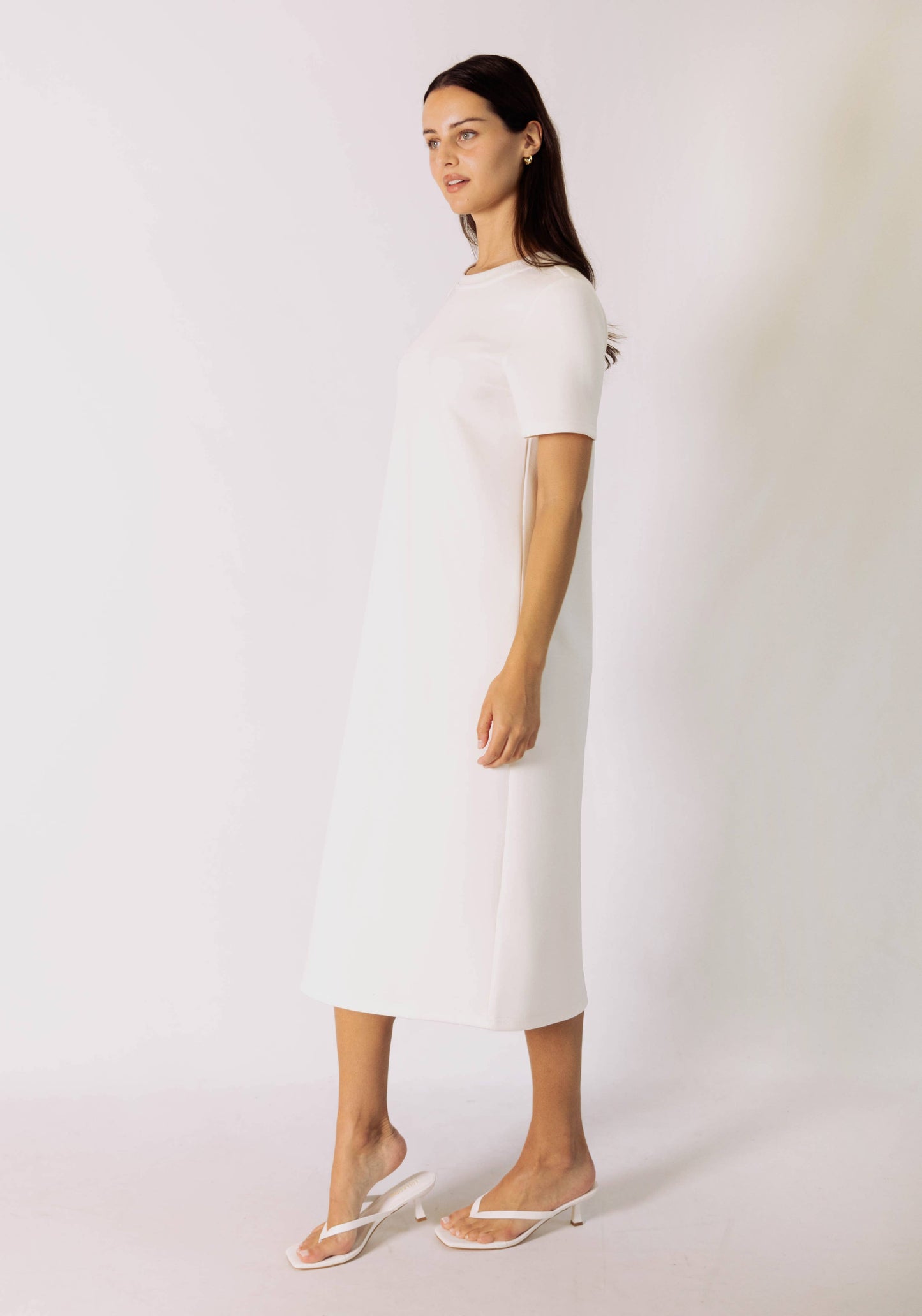 P. CILL Butter Modal Short Sleeve Contrast Rib Neckband Midi