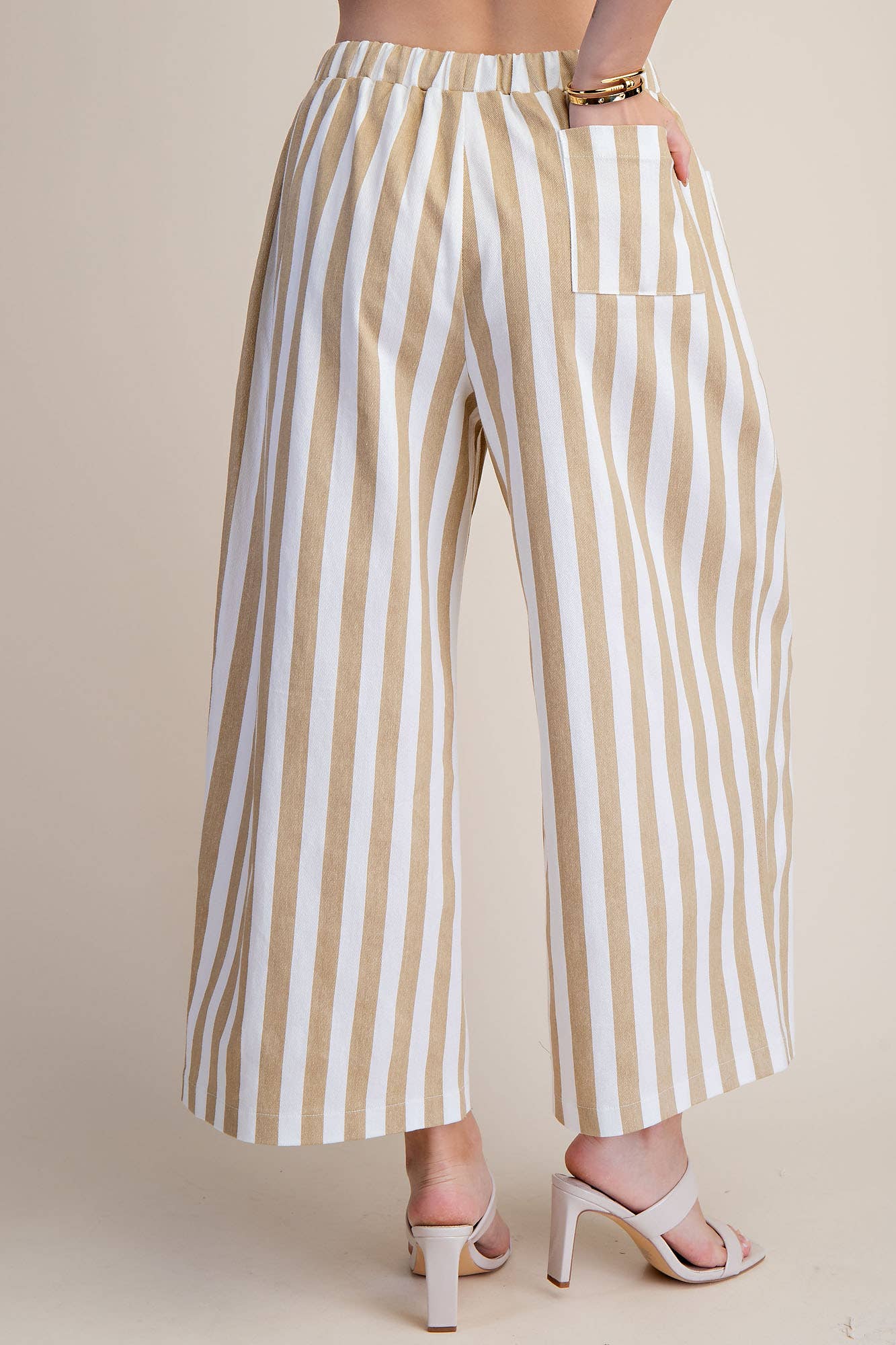 Stripe Wide Pants With Elastic Band Drawstring and Pockets