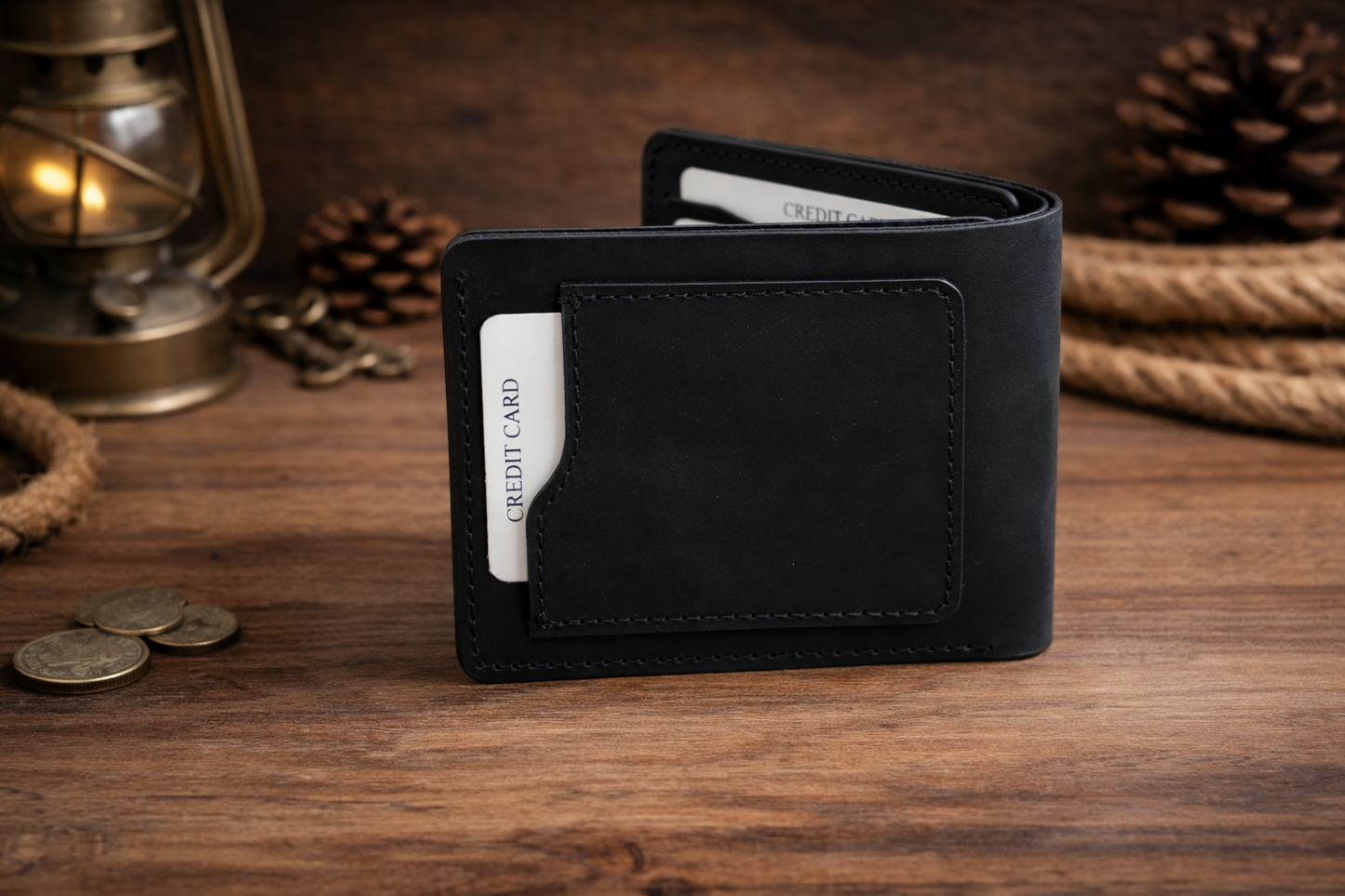Men’s Full-Grain Crazy Leather Bifold Wallet Premium Leather