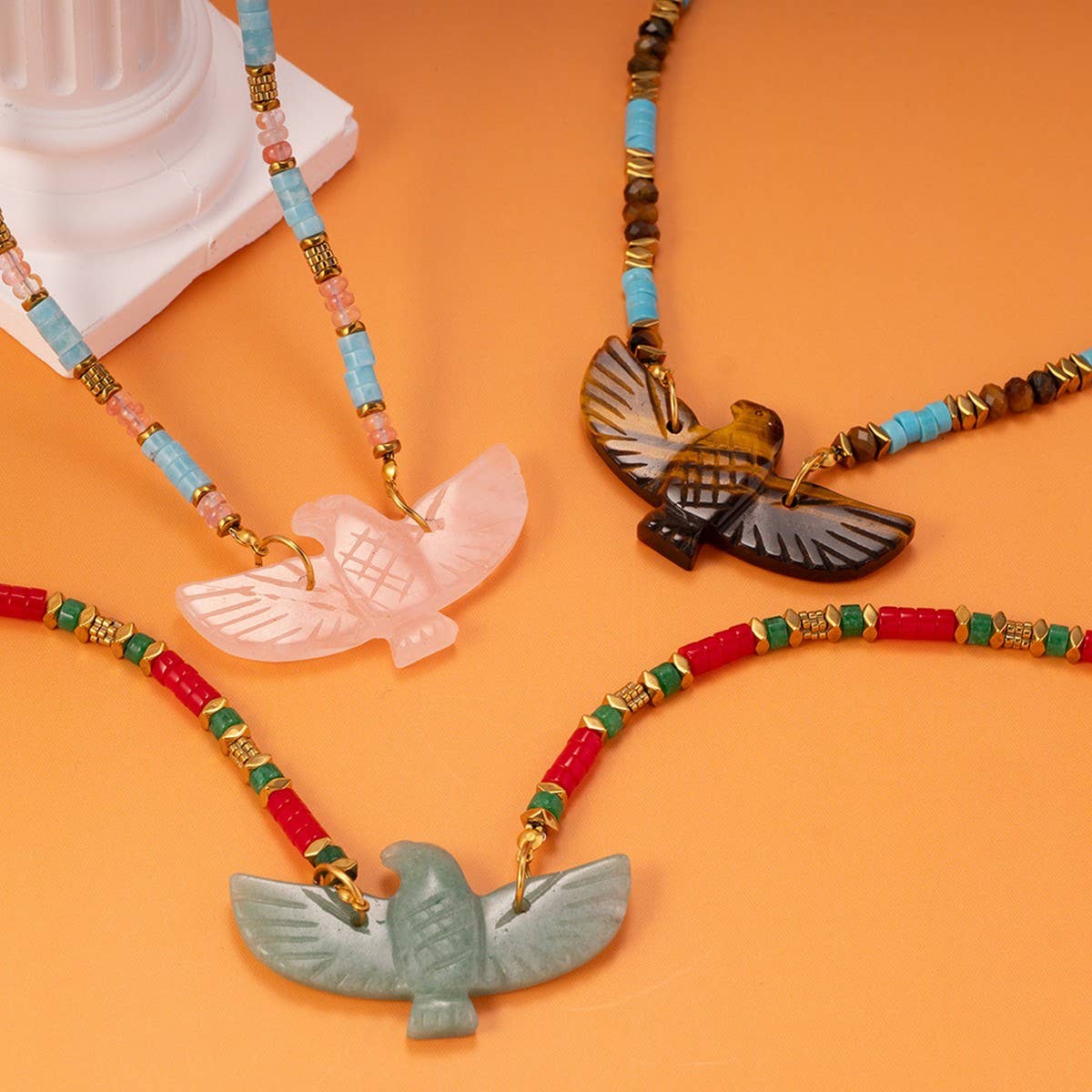 Handmade Eagle Necklace with Gemstone Beads_CWMM7532
