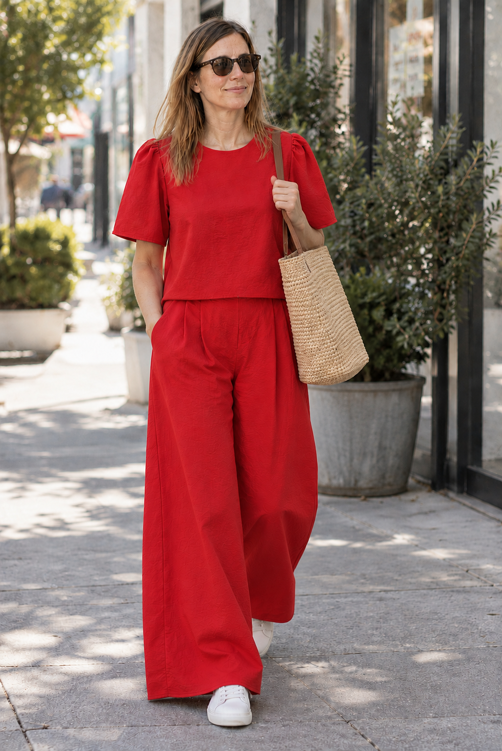 Sandy Premium Poplin Two-Piece Set – Hi-Lo Top & Wide-Leg Pants (#WT61041 & WP61042)