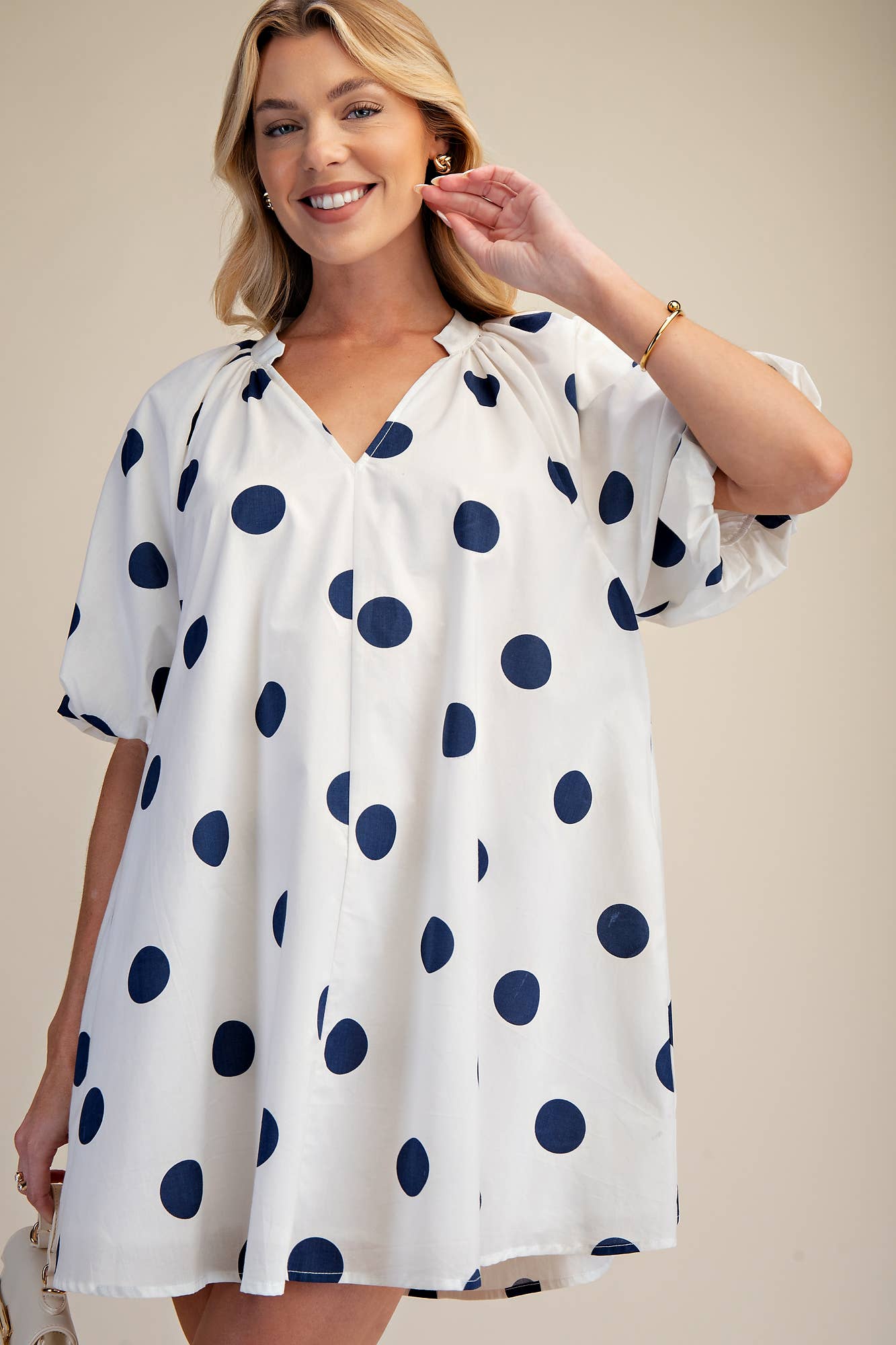 Puff-Sleeve Mini Shift Dress