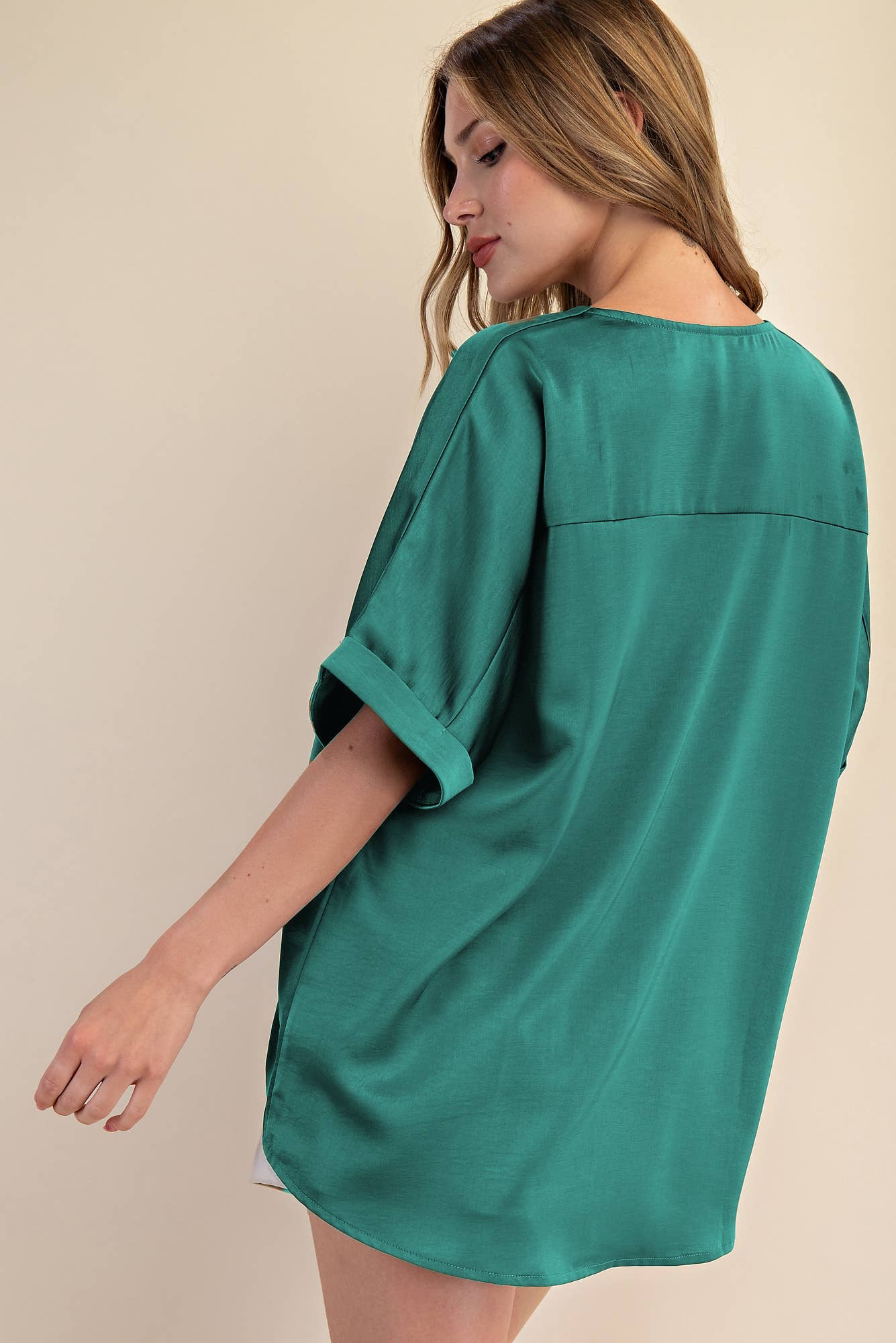 Pull Over Satin Blouse V-neck High Low