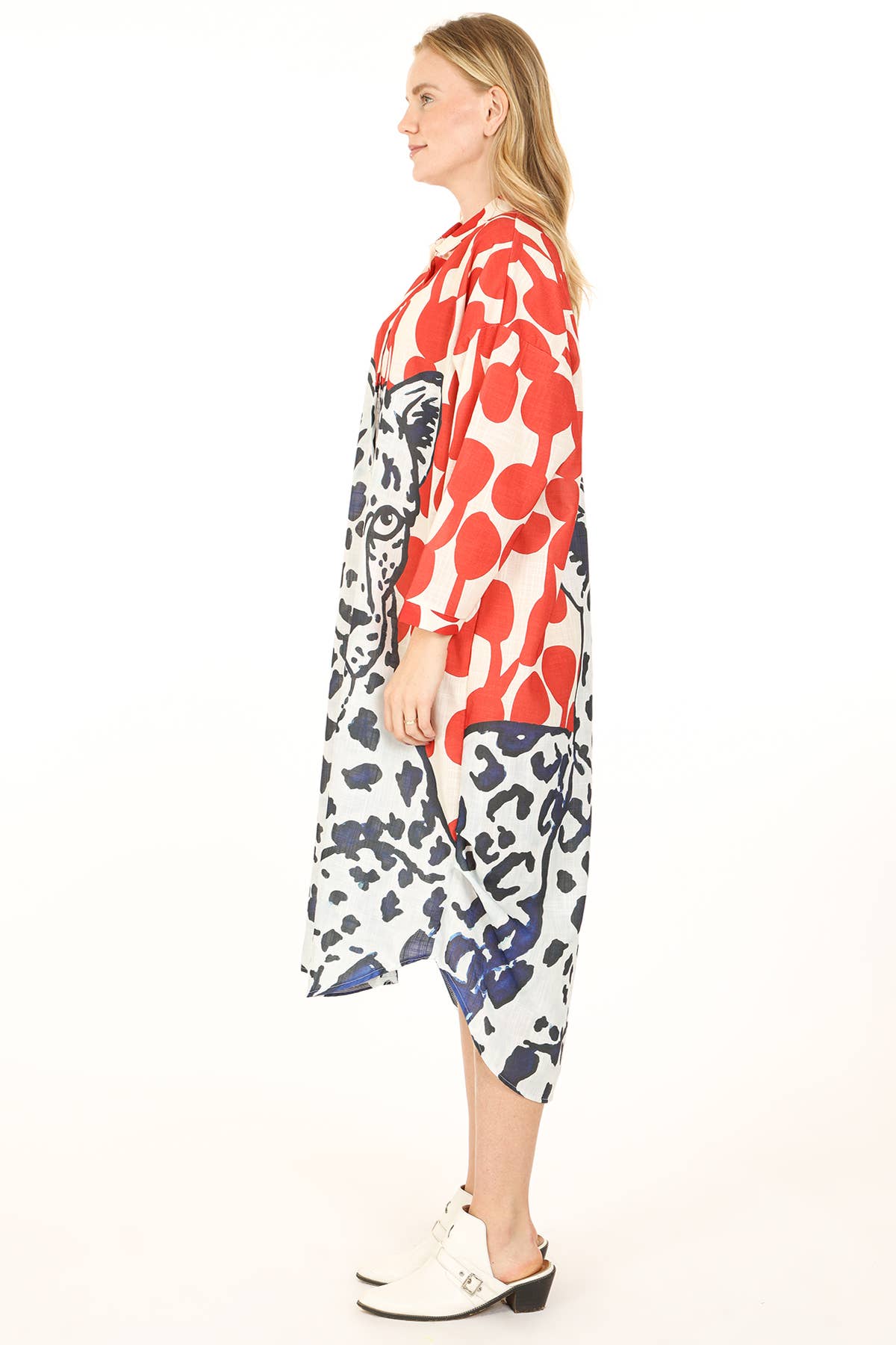 Animal & Abstract Printed Linen Maxi Shirt Dress QC3684