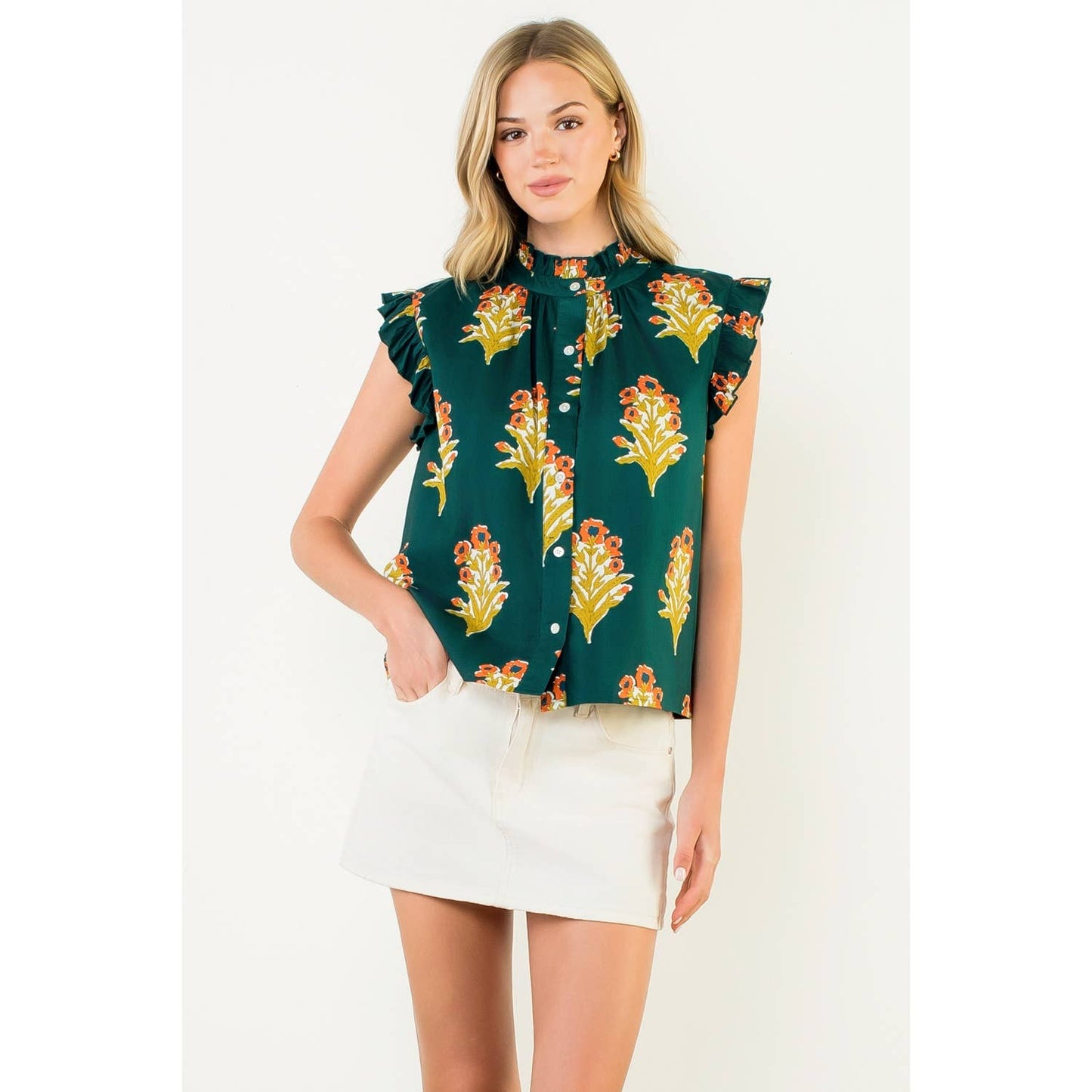 Flutter Sleeve Floral Detail Top