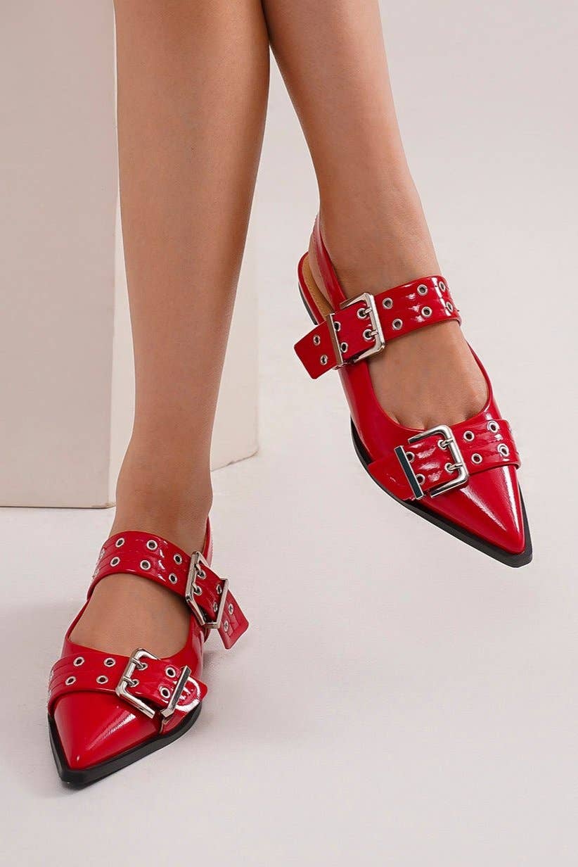 SWIRL-02 Buckled Slingback Flats