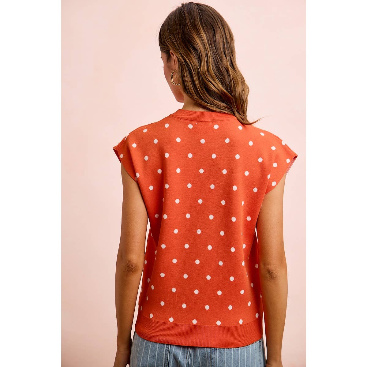 GAMEDAY LETTER AND POLKA DOTS SLEEVELESS KNIT TOP