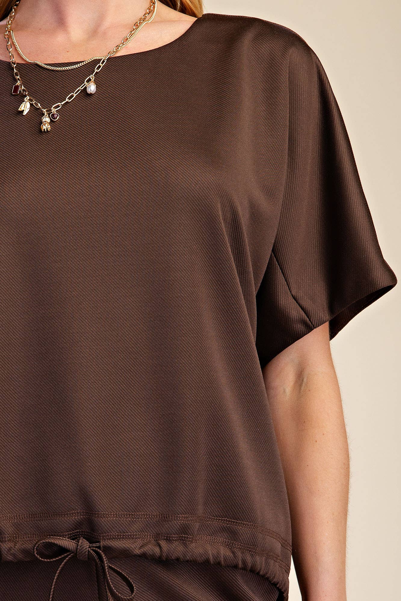 Round Neck Top Adjustable Tie Hem