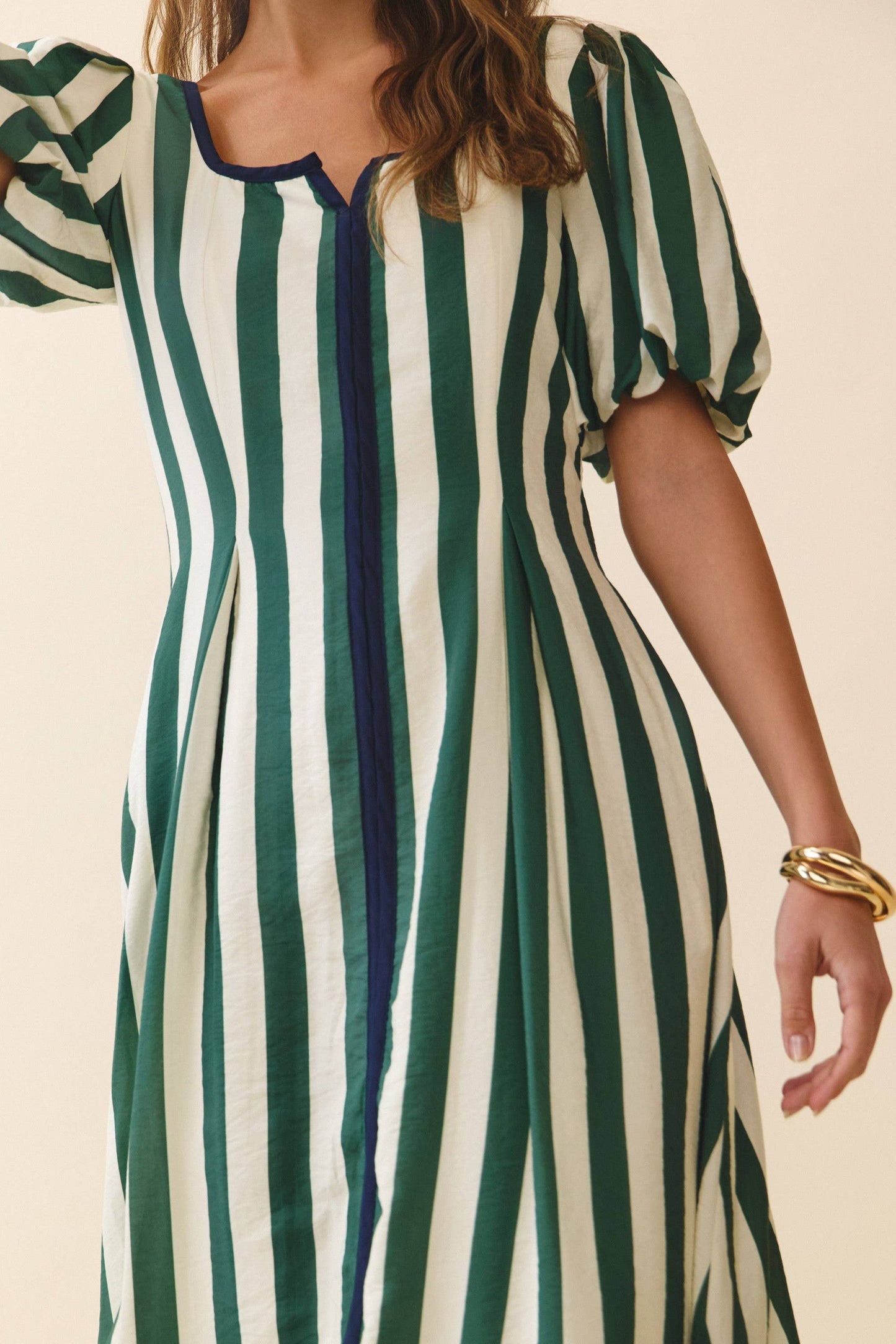 CD06261-Bold Vertical Stripes Square Neck Midi Dress