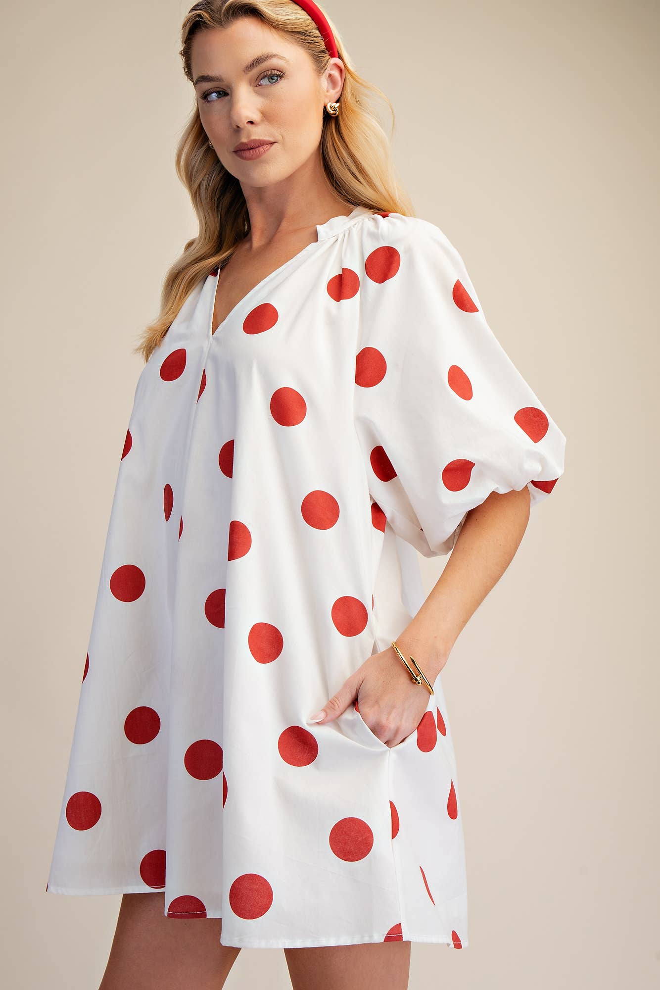 Puff-Sleeve Mini Shift Dress