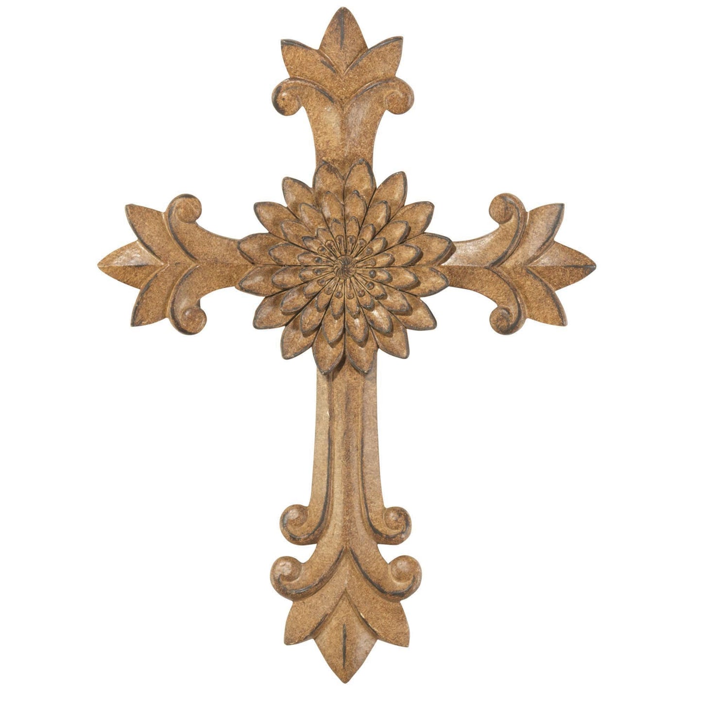 Wall Cross Brown Medallion Resin 11.5in