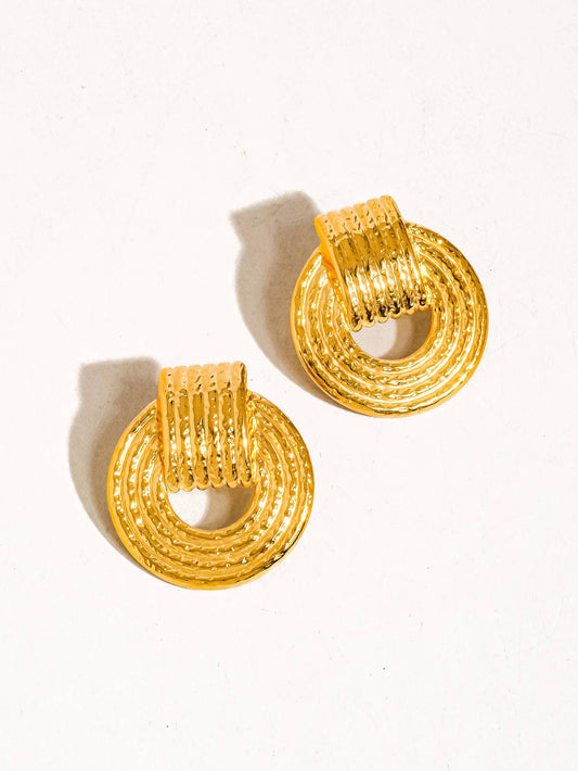 Candela 18k Gold Non-Tarnish Stripe Hoop Earring