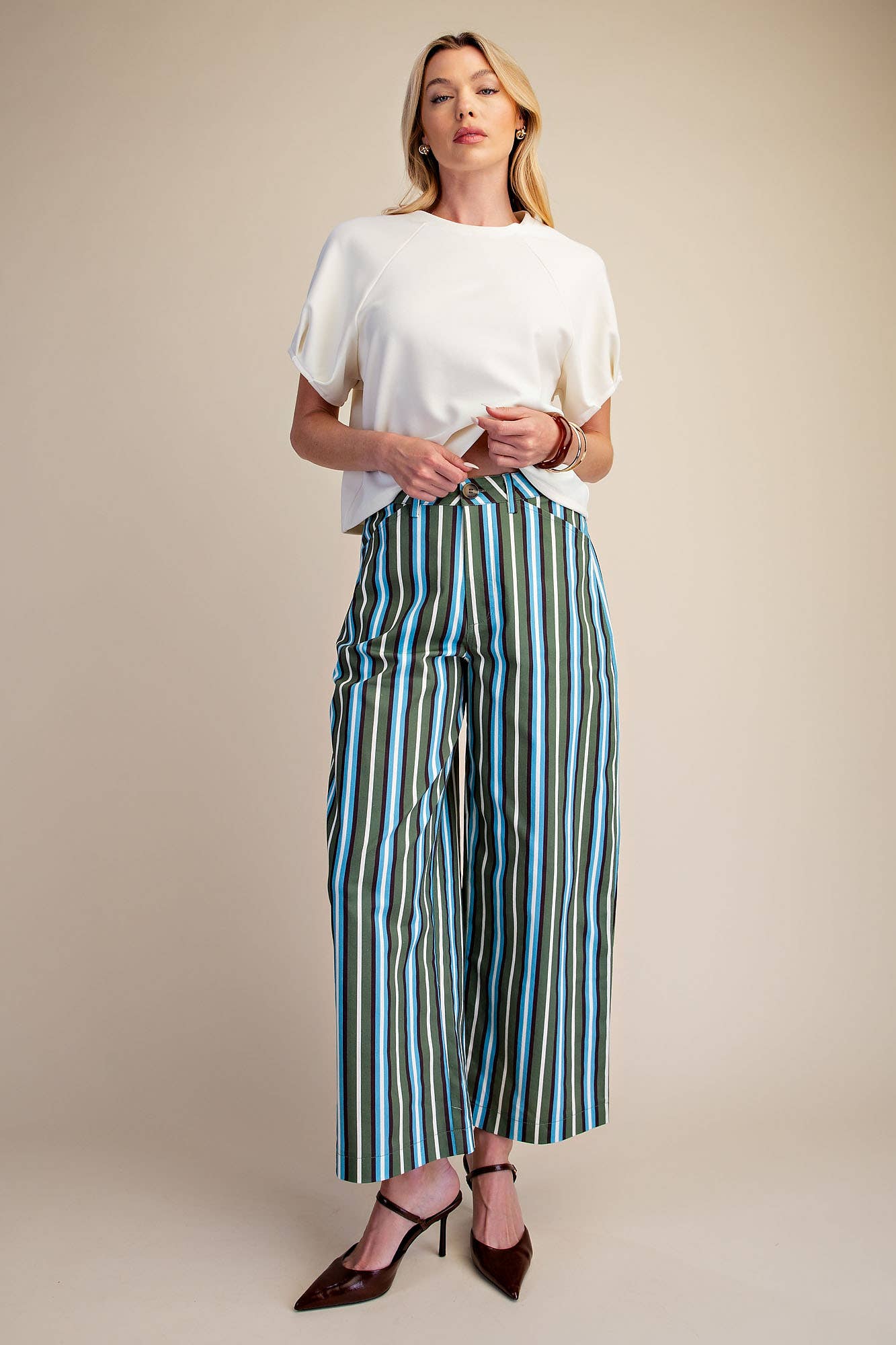 Barrel Leg Stripe Casual High Waist Pants