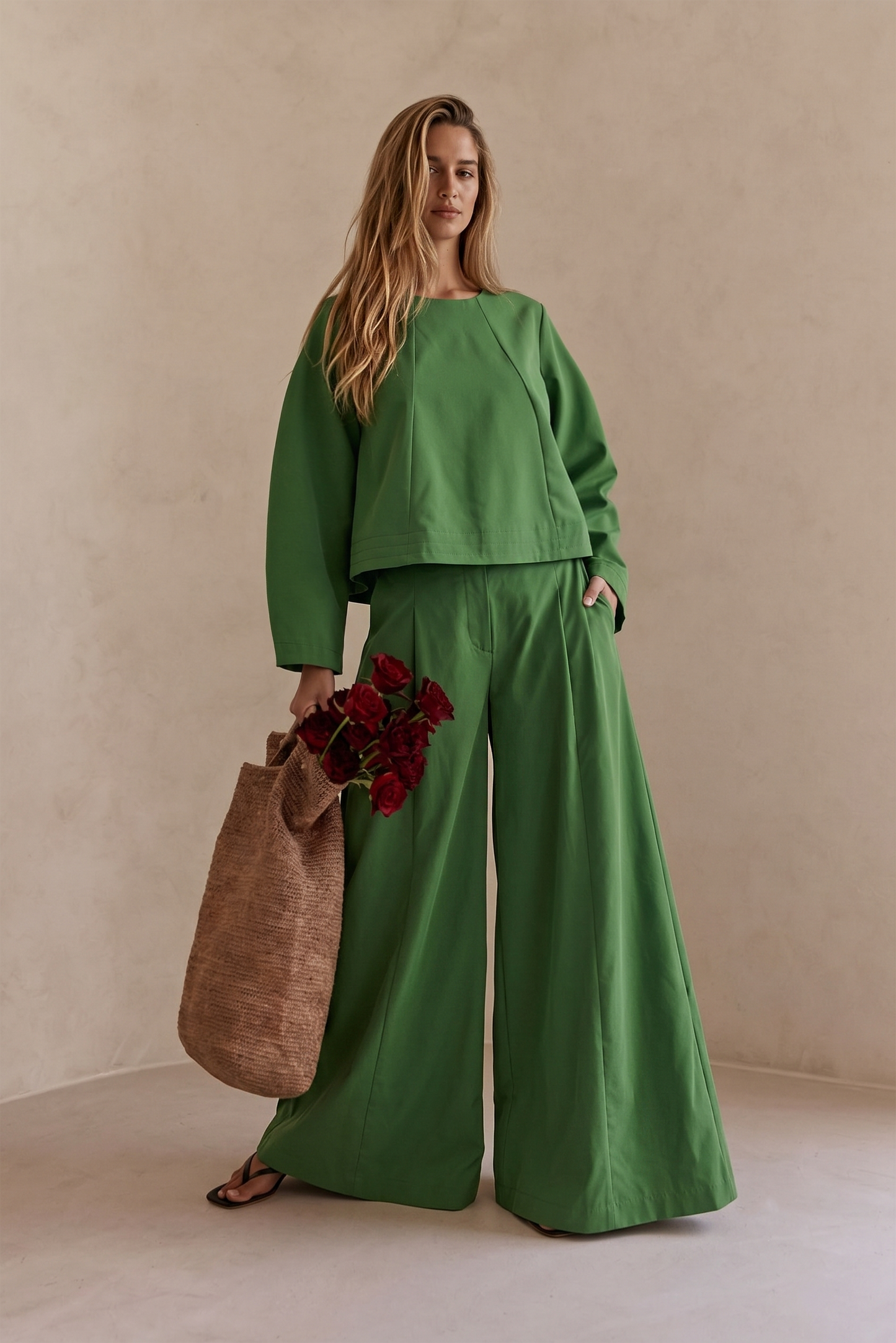 Volume Sleeve Crop Shirt Stitches Detail on Bottom Hem