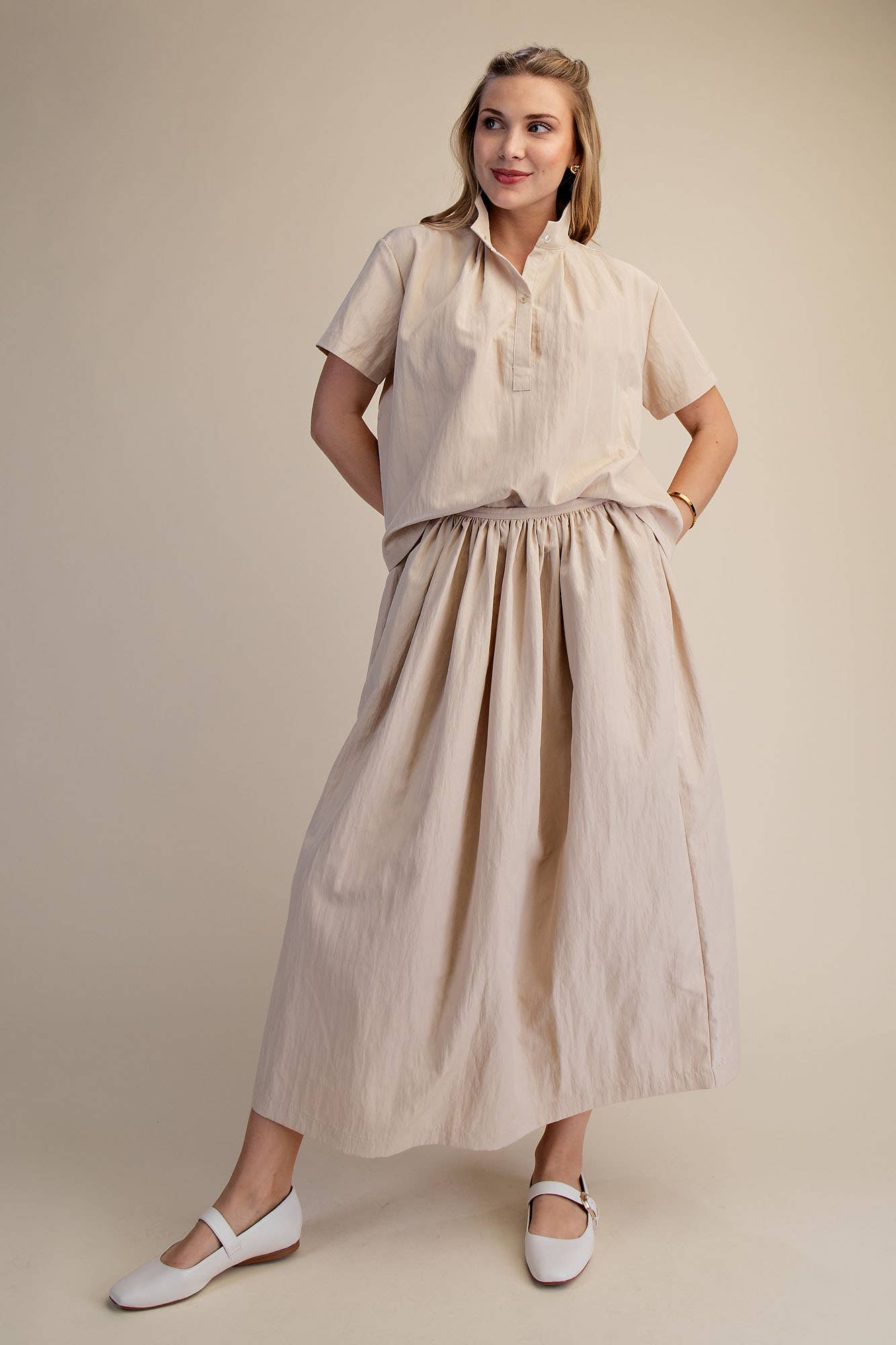 Stand Collar Short Sleeves Shirt