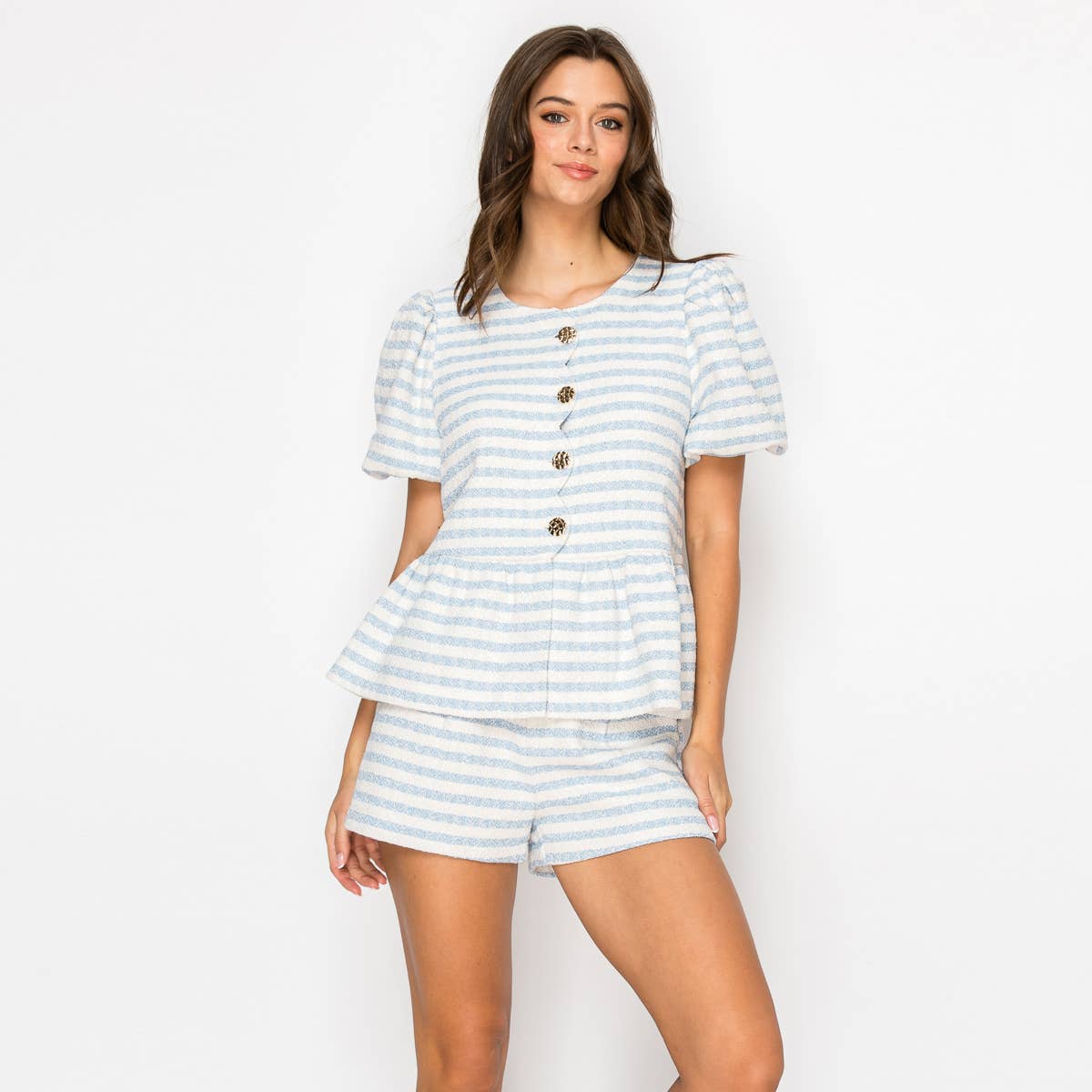 Sky blue  Summer French Boucle Peplum Jacket - LWJ1145