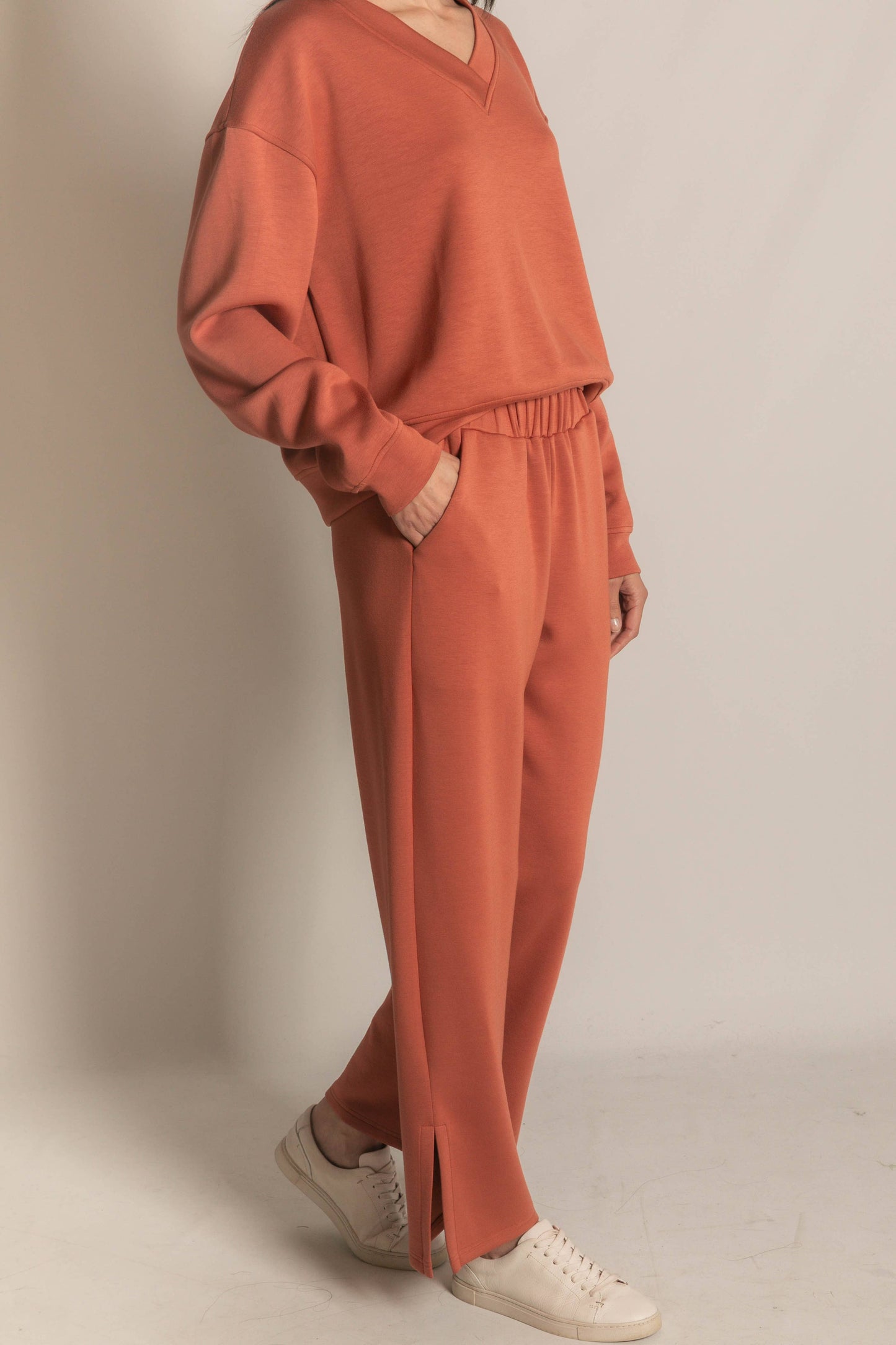 P. CILL Butter Modal Wide Leg Pants with Bottom Slits