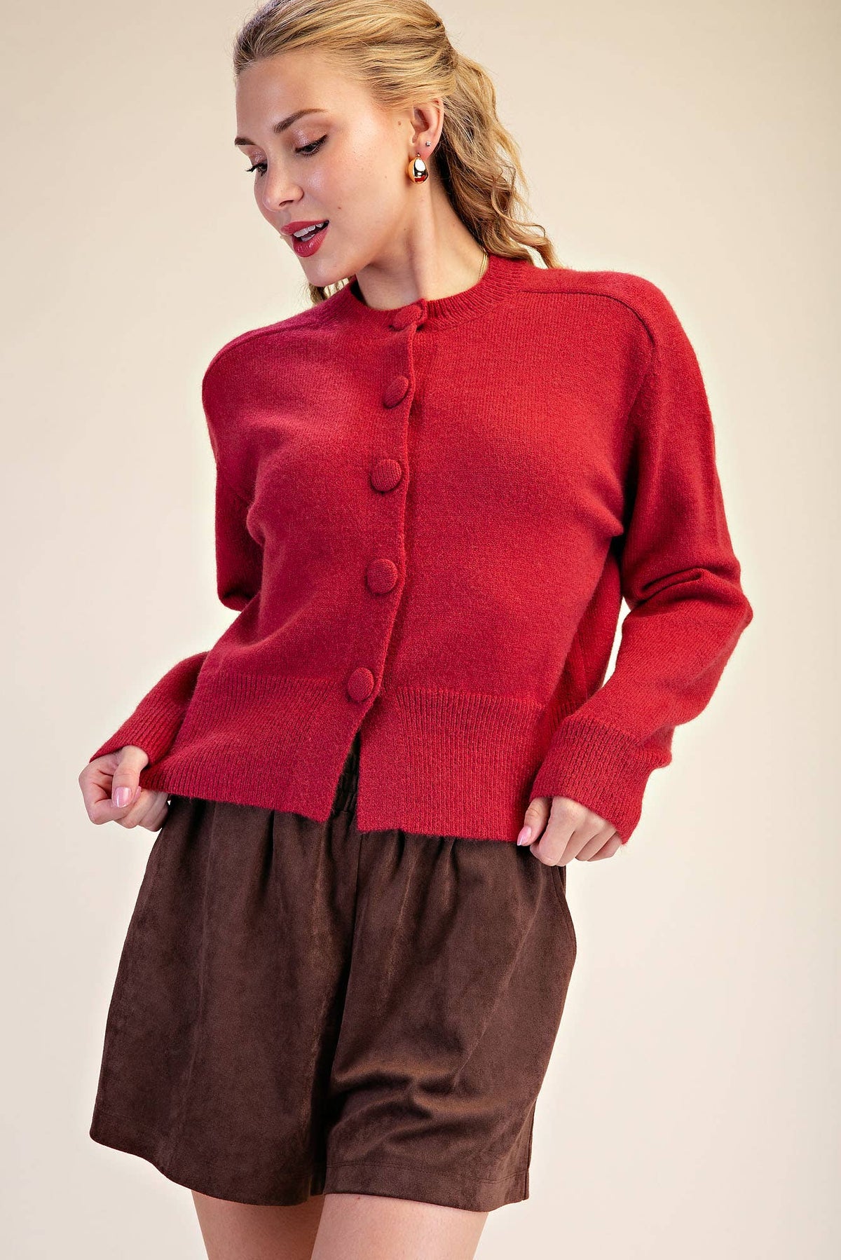 Button Closure Long Sleeve Sweater Cardigan