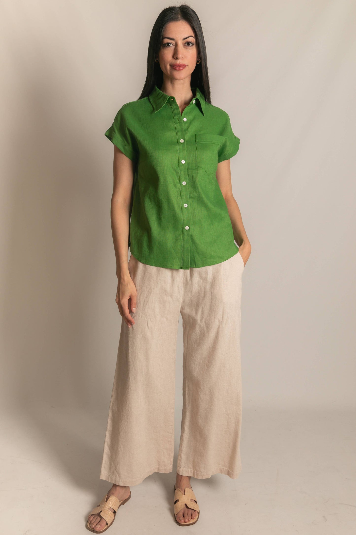 P.CILL Linen Relaxed Short Sleeve Button Up Shirt
