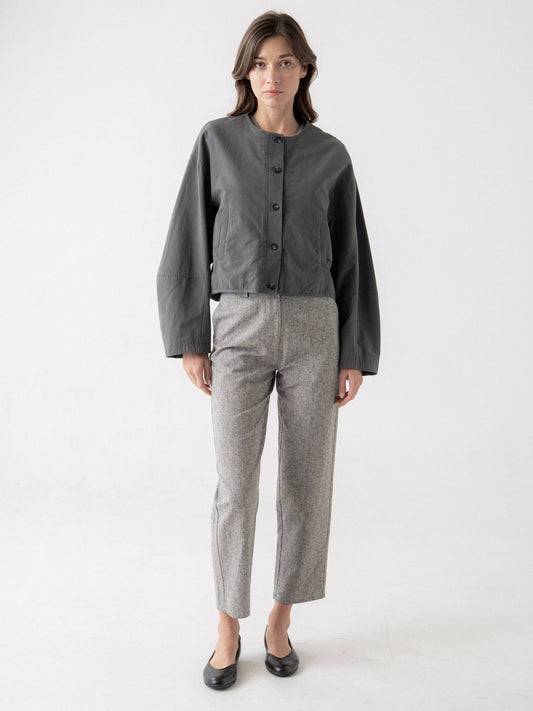MODERN ROUND NECK BUTTON FRONT JACKET