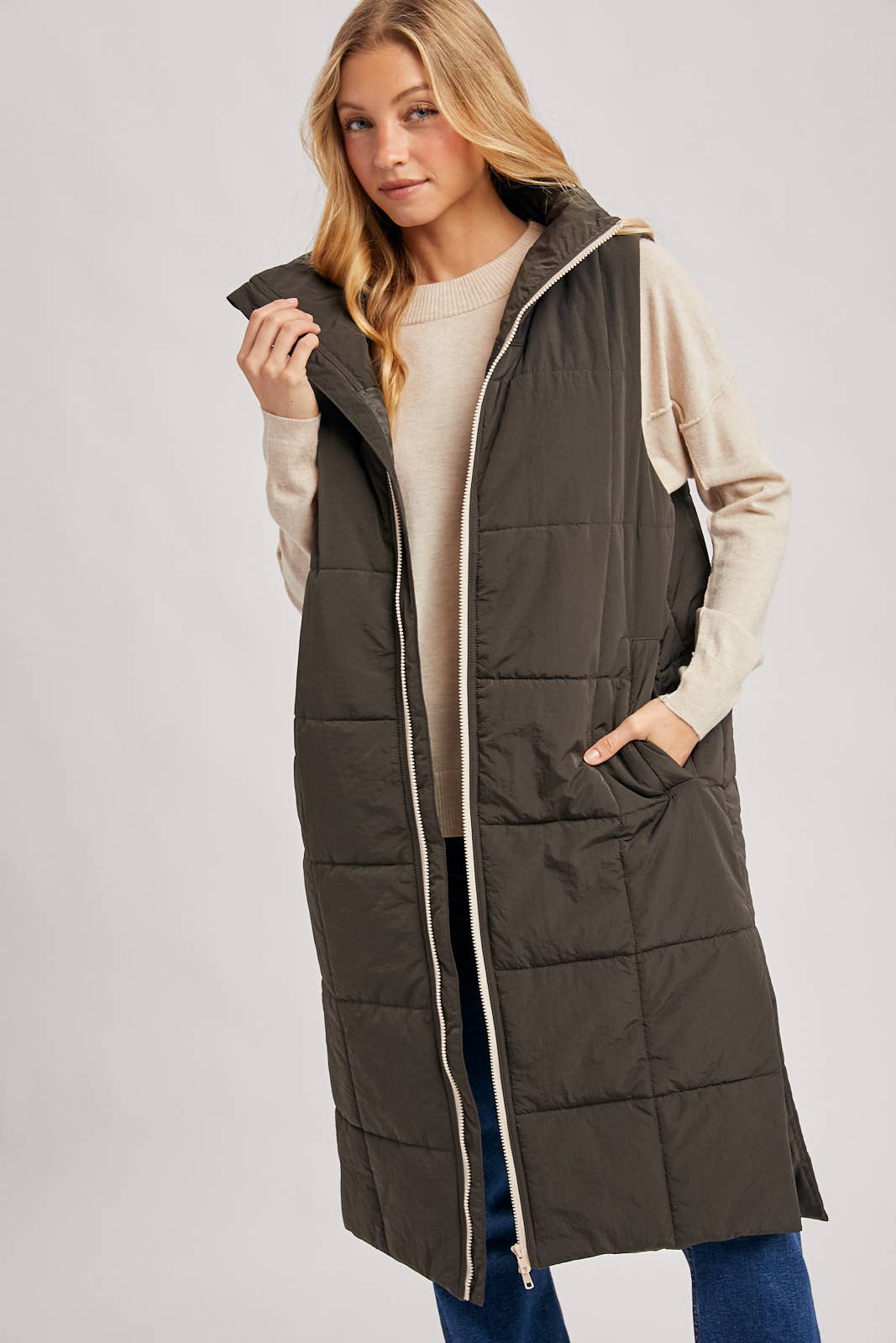 QUILTED LONGLINE PUFFER VEST
