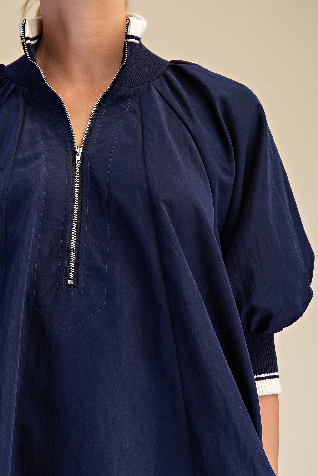 Mock Neck Band Puff Sleeve Blouse