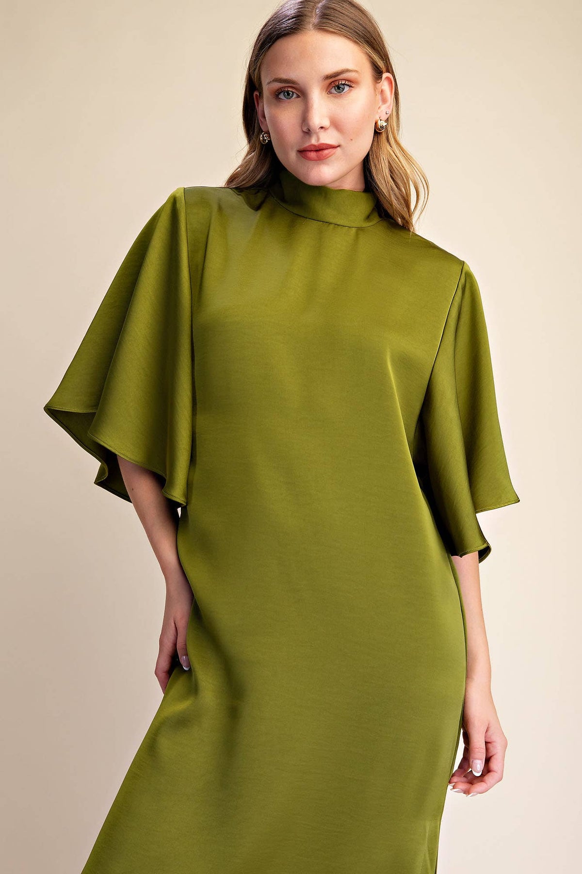 Flowy Satin Tie Back Midi Dress