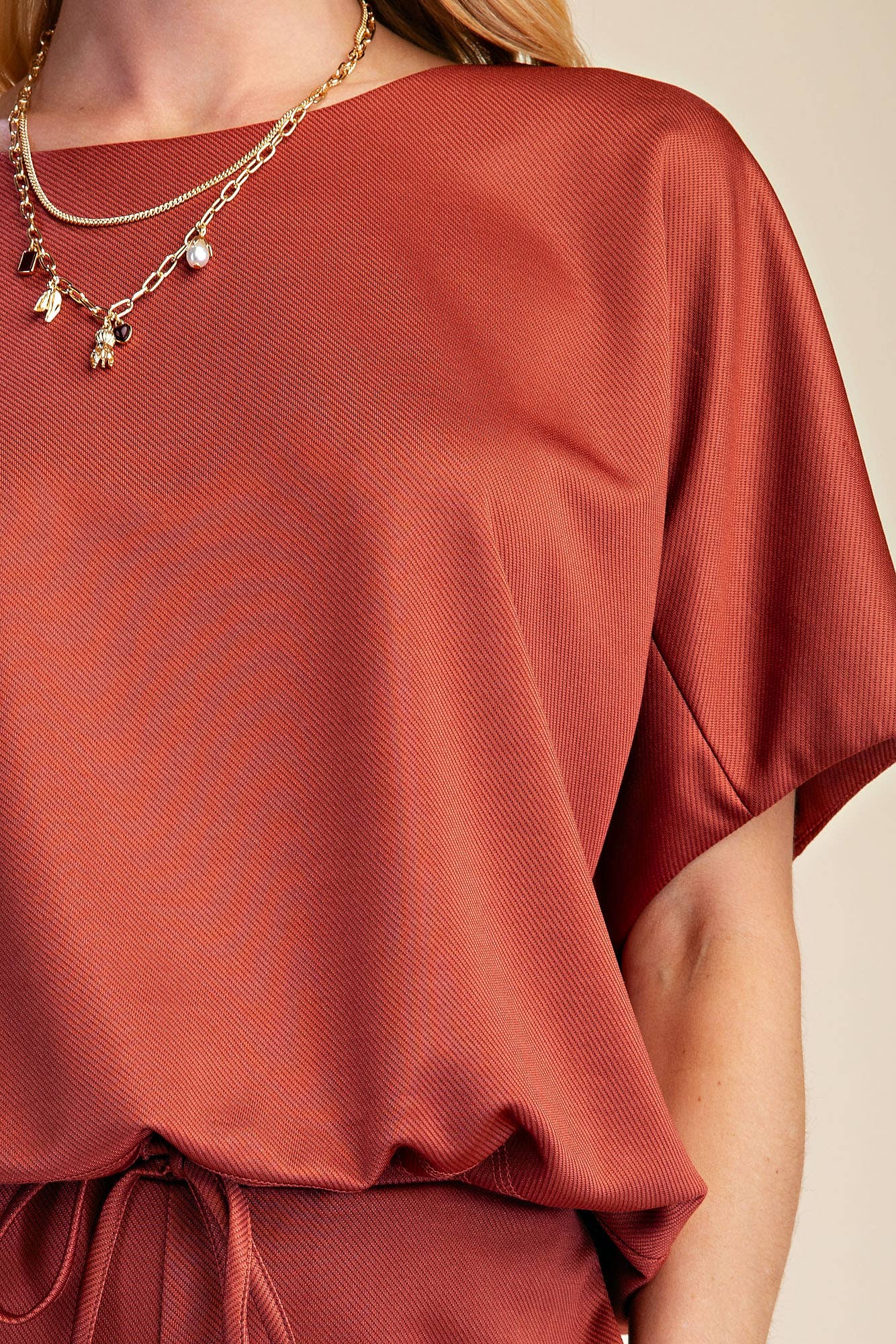 Round Neck Top Adjustable Tie Hem