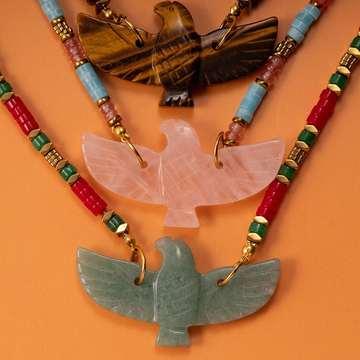 Handmade Eagle Necklace with Gemstone Beads_CWMM7532