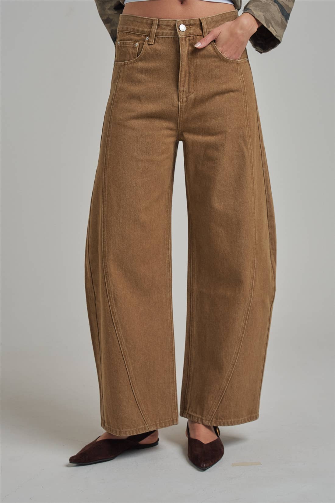 VINTAGE WASHED NON-STRETCH BARREL SHAPED PANTS_JLB80110-01