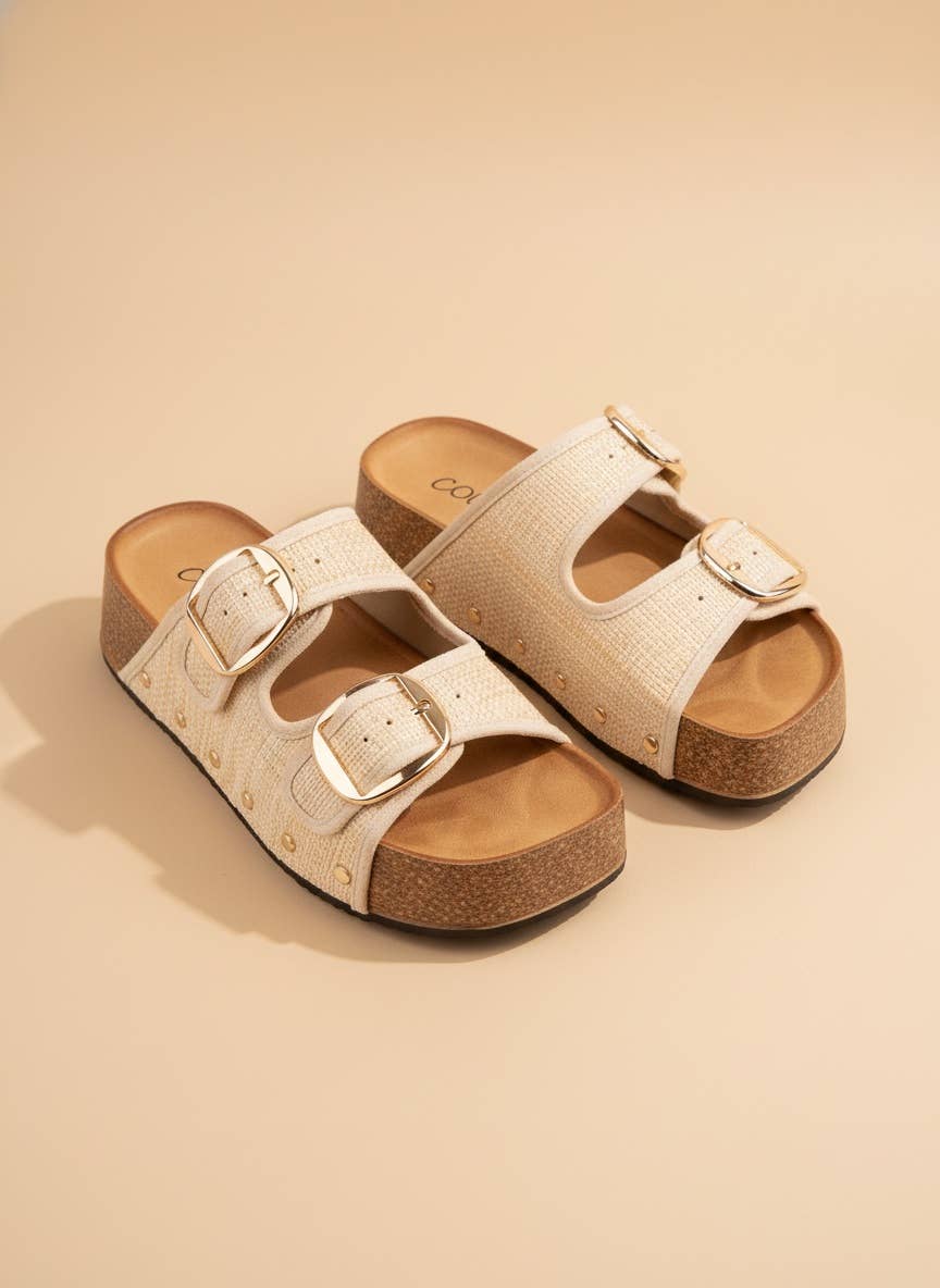 NANCY DOUBLE STRAPS WITH BOLD METAL BUCKLES PLATFORM SANDAL