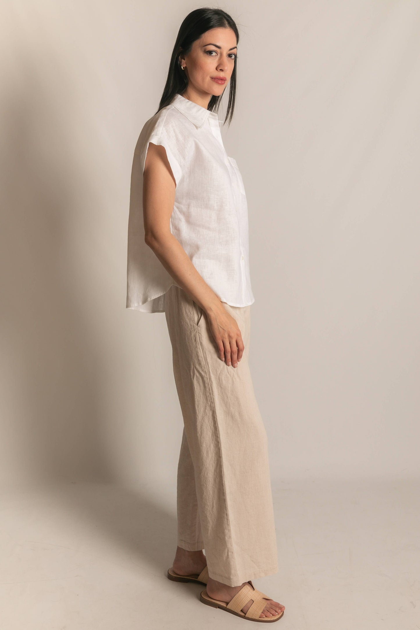 P.CILL Linen Relaxed Short Sleeve Button Up Shirt
