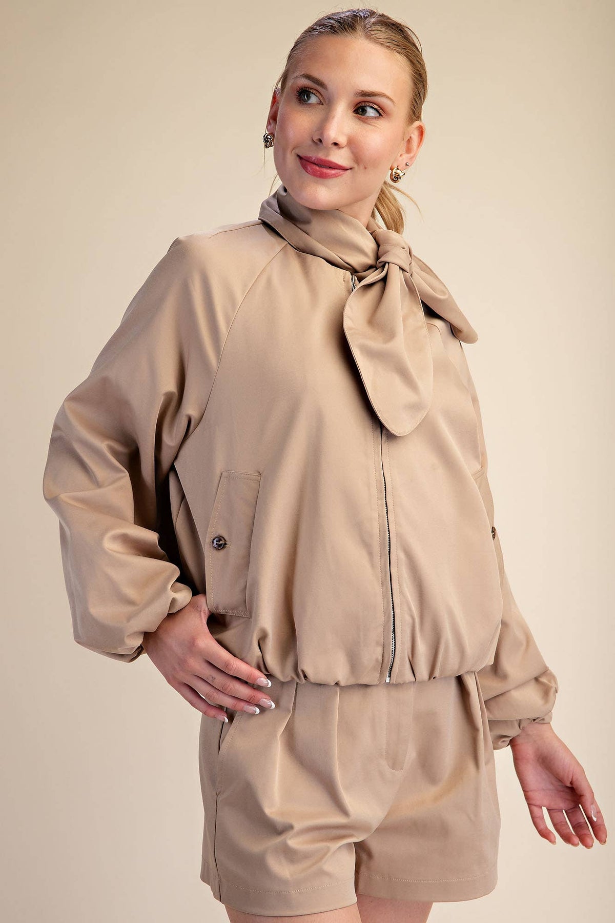 Scarf Collar Long Sleeve Puffy Jacket