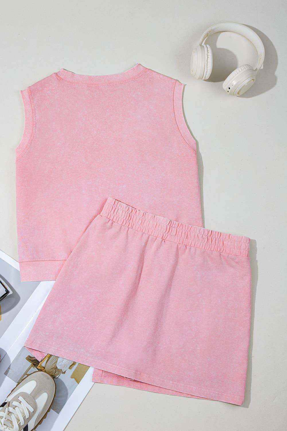LAS Mineral-Wash Tank Top and Lined Split Skirt Set (S-XL)