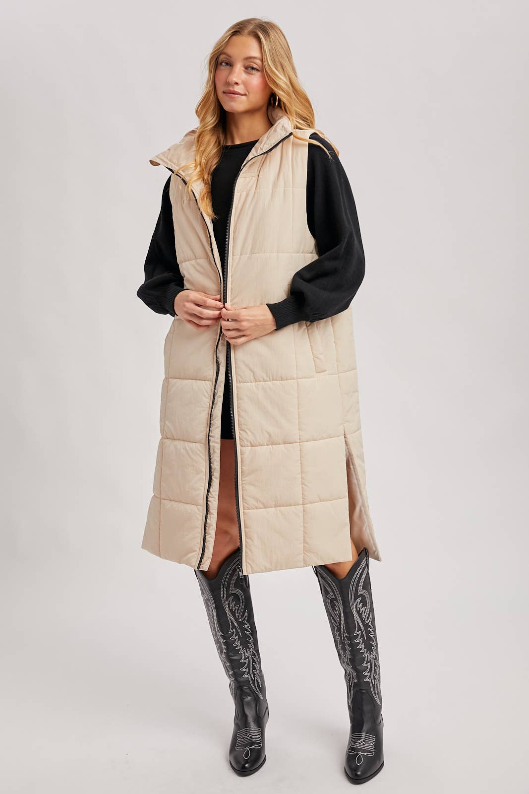 QUILTED LONGLINE PUFFER VEST