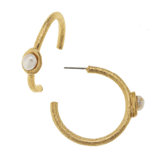 Gold Mini Pearl Hoops