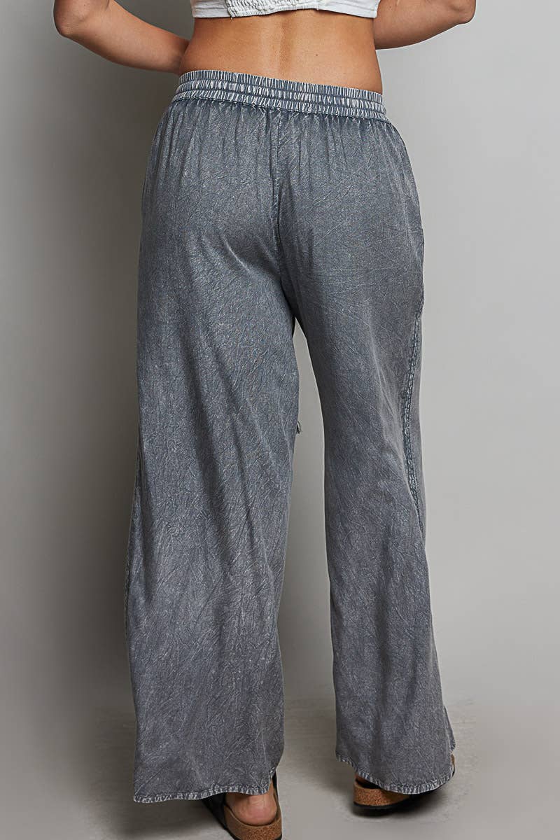 Vintage Washed Embroidered Trim Tassel Wide Leg Pants