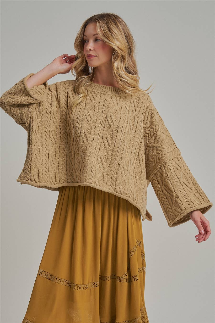 OVERSIZED CABLE KNIT CASUAL BOHO FALL SWEATERTOP_JLT00437-01